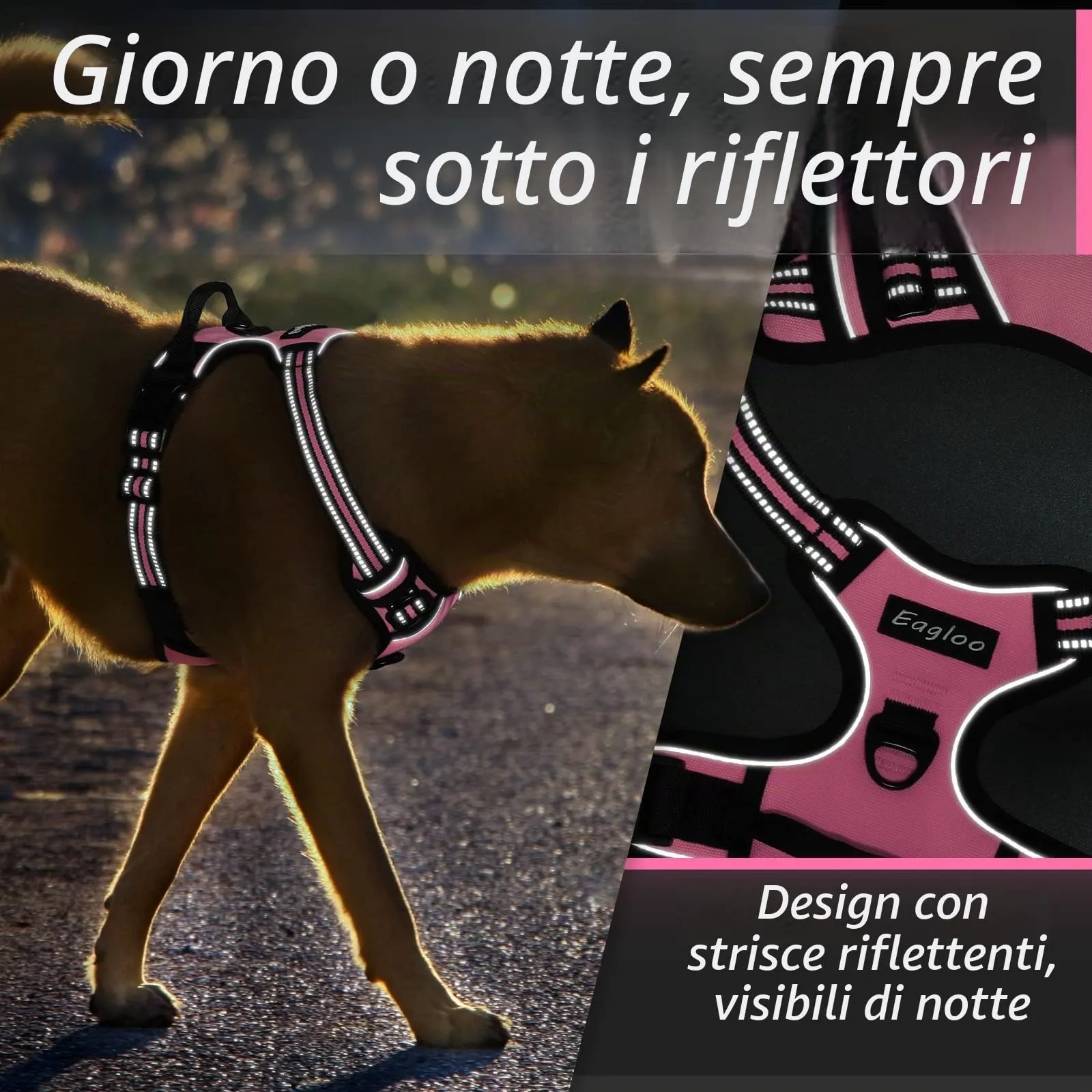 Eagloo Pettorina Cane ad H Anti Tiro, Rosa, Taglia S - immagine 8
