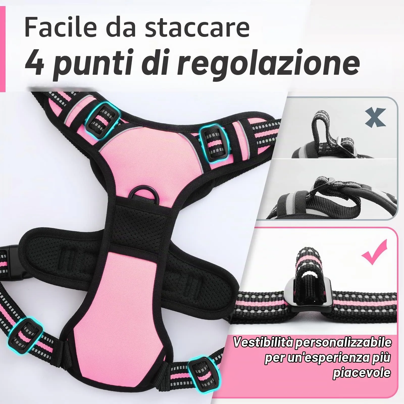 Eagloo Pettorina Cane ad H Anti Tiro, Rosa, Taglia S - immagine 9