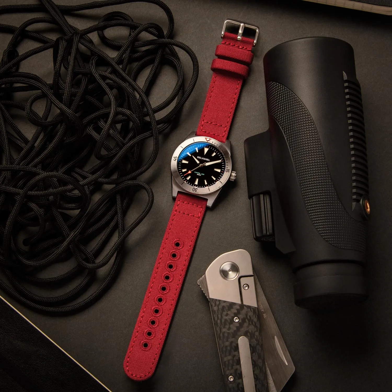 Archer Watch Straps Cinturini per Orologio in Tela a Sgancio Rapido, Rosso Carminio, 20mm - immagine 3