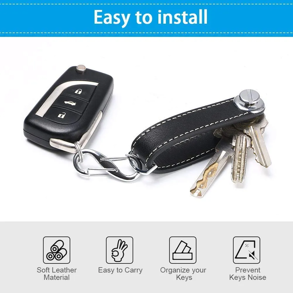 flintronic Organizzatore di Chiavi in Vera Pelle, Pocket Smart Key Holder per 7-9 Chiavi - Nero - immagine 6