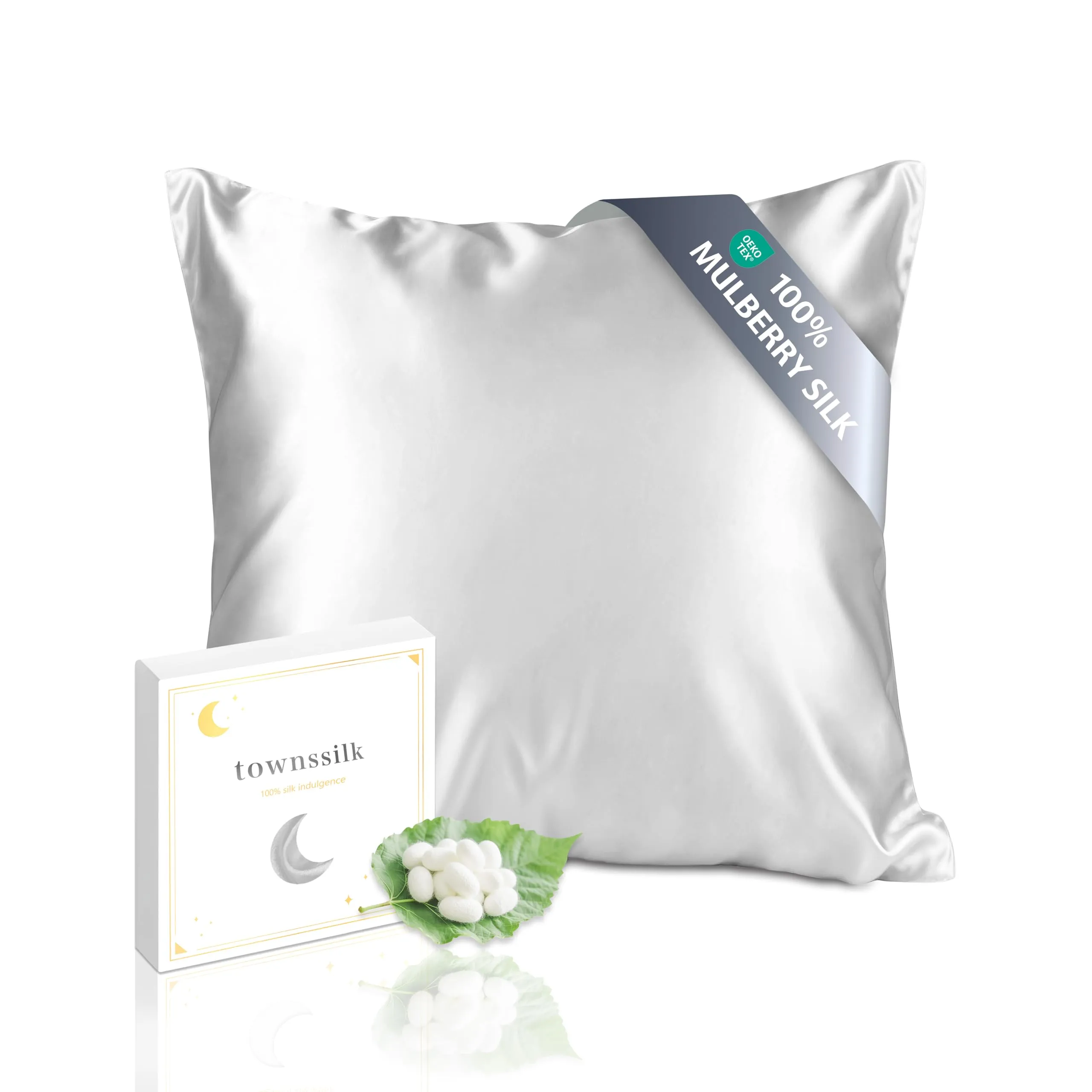 townssilk Federa in Seta di Gelso 100% Naturale 19 Momme, Doppia Faccia, 40x40cm, Argento - immagine 1