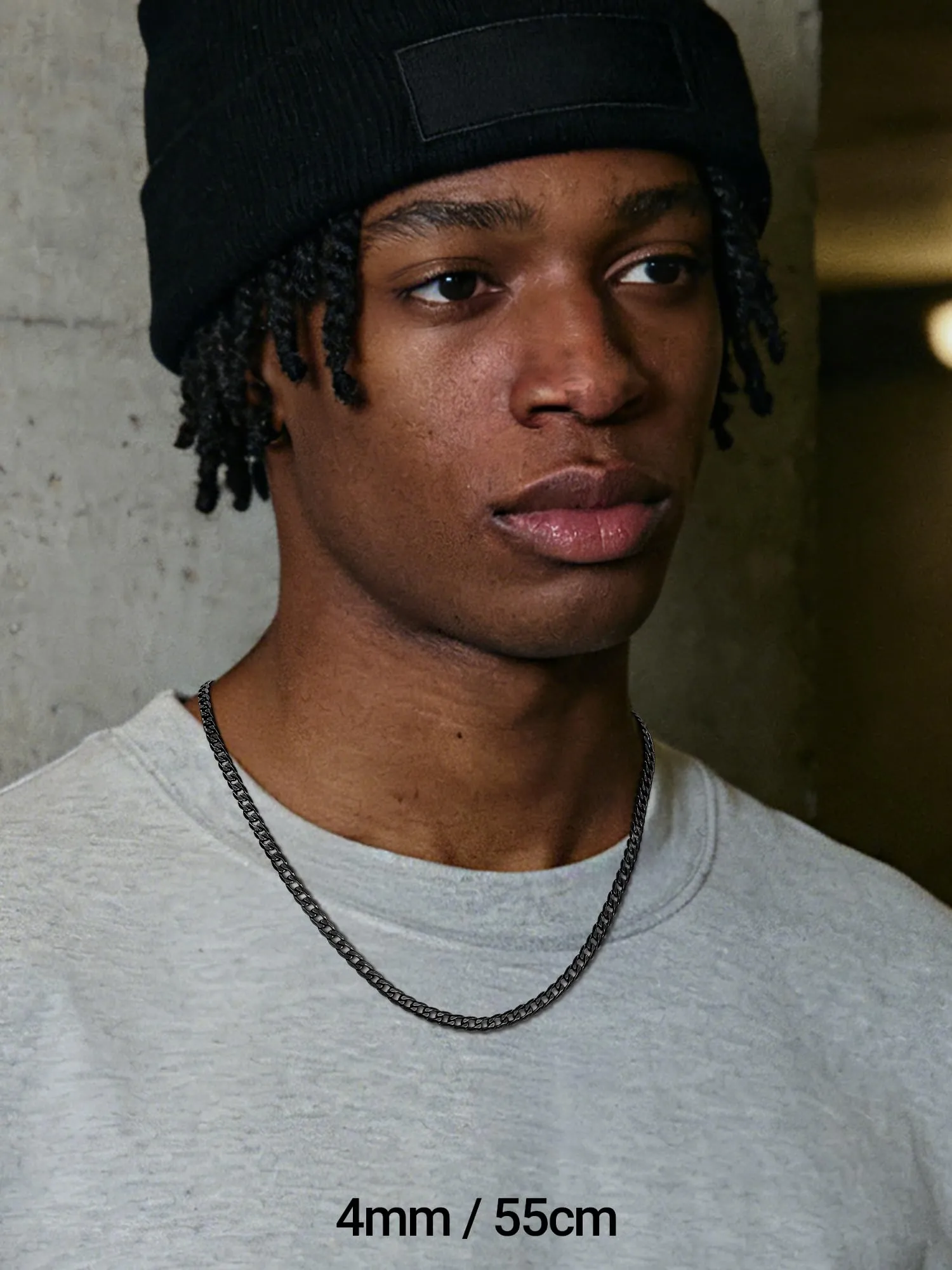 PROSTEEL Collana Uomo Catena Cubana in Acciaio Inox Nero 4mm 36cm - immagine 4