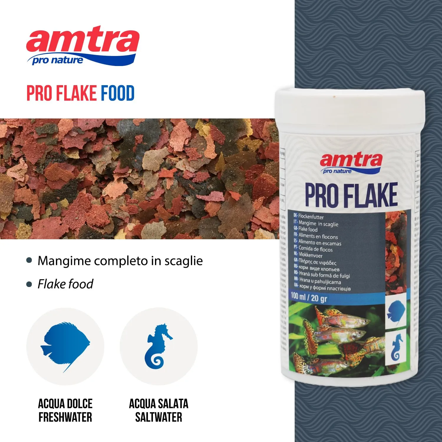 Amtra Pro Flake 100 ml - Mangime di base completo in scaglie per pesci d’acquario d’acqua dolce e marina - immagine 3