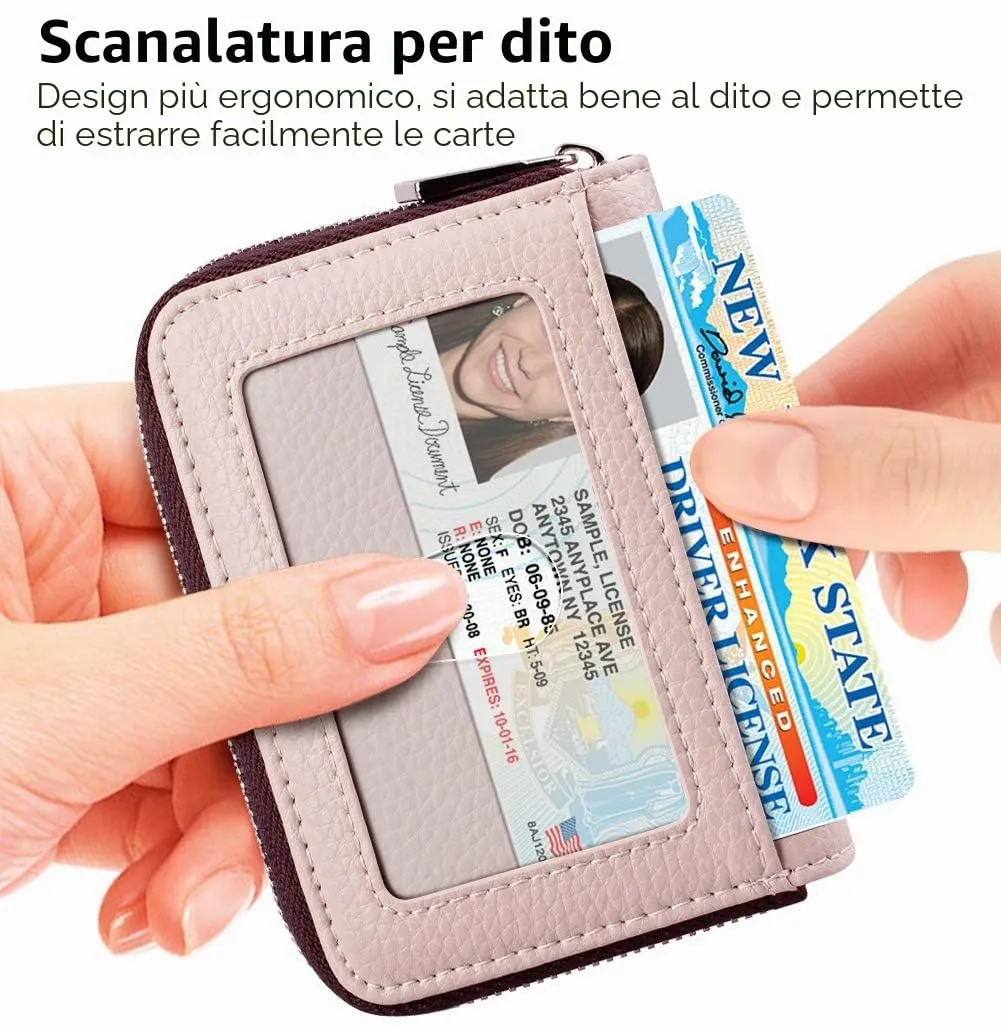 FurArt Porta Carte di Credito con Blocco RFID e Cerniera per Donna e Uomo - immagine 2