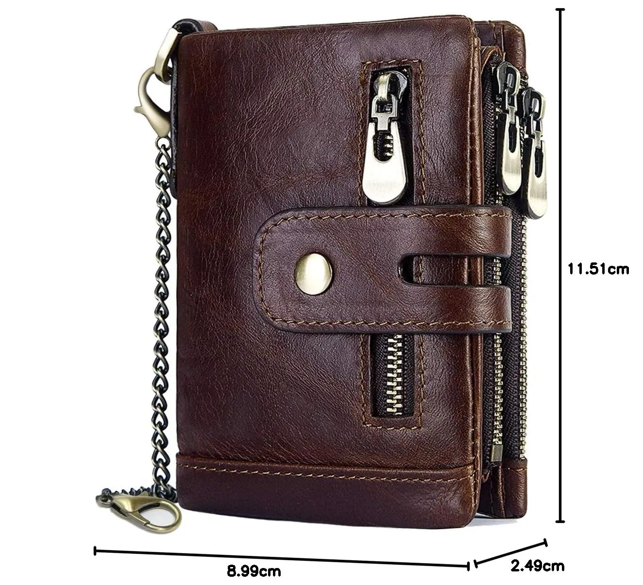 REETEE Portafoglio Uomo Bifold in Vera Pelle con Blocco RFID, Catena e Portamonete con Cerniera, 16 Porta Carte di Credito (Caffè) - immagine 8