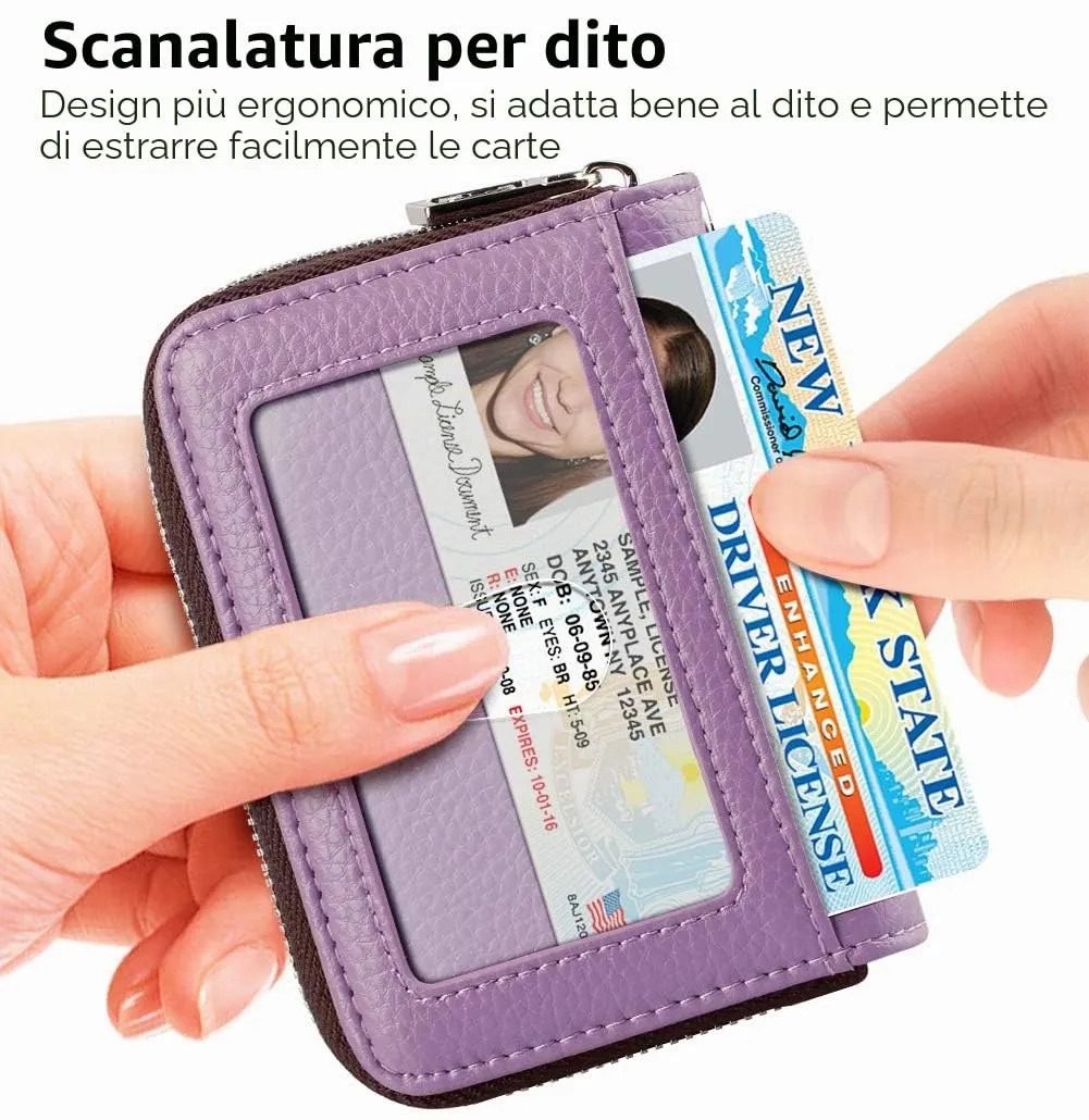 FurArt Porta Carte di Credito con Blocco RFID e Cerniera per Donna e Uomo - immagine 2