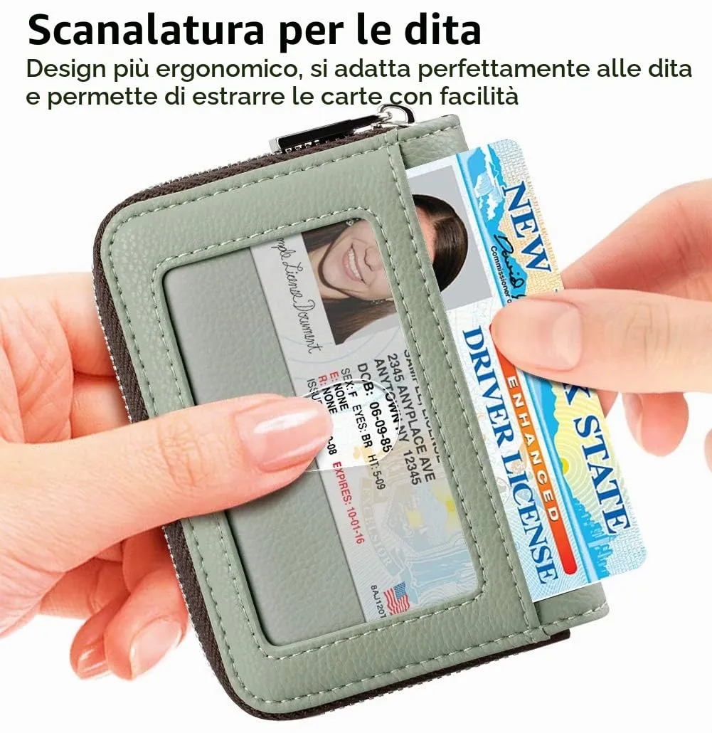 FurArt Porta Carte di Credito con Cerniera e Blocco RFID per Donna e Uomo - immagine 2