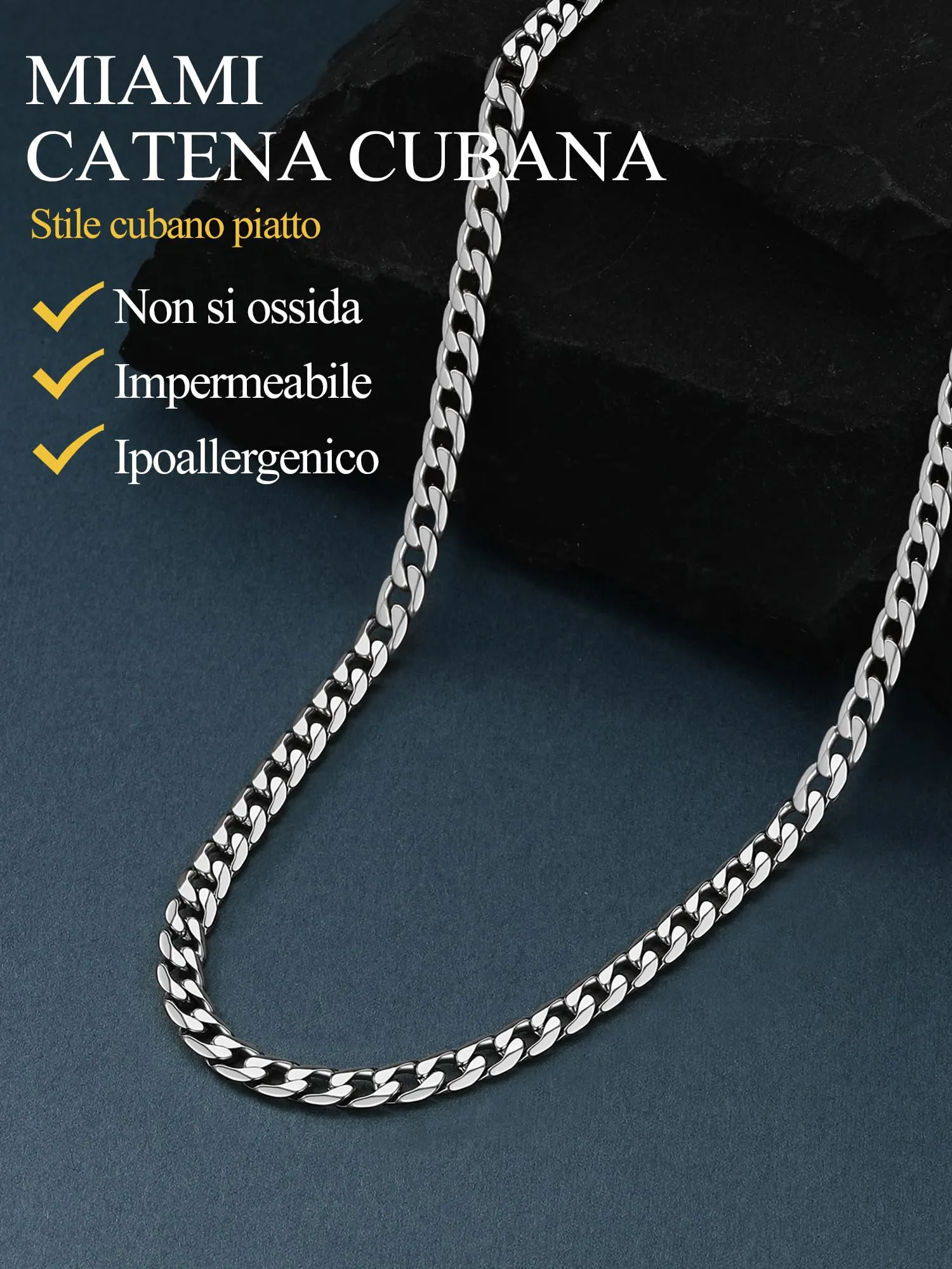 PROSTEEL Collana Uomo Catena Cubana in Acciaio Inossidabile 316L Argento 4mm 36cm - immagine 6