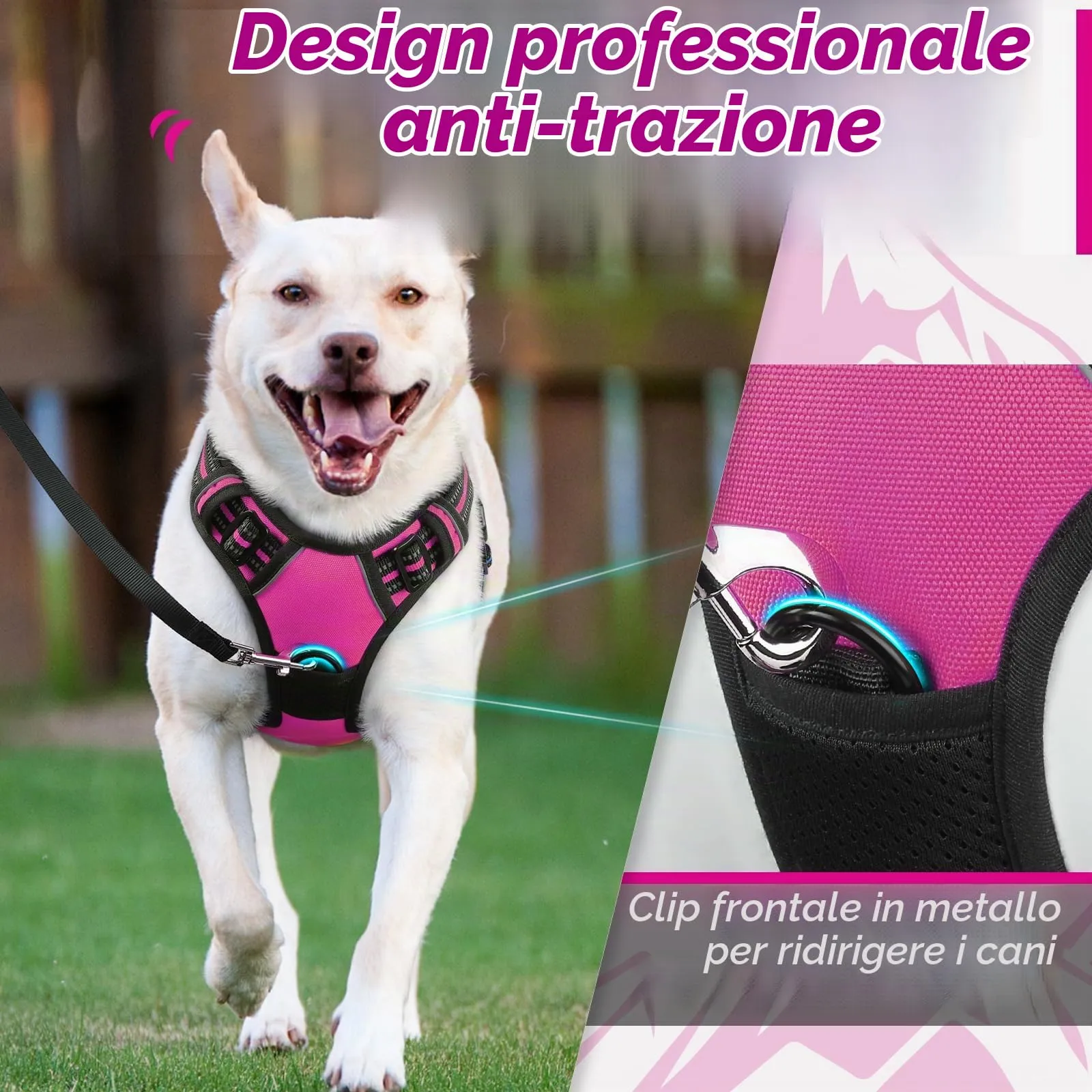 Eagloo Pettorina Cane ad H, Rosa Rossa, Taglia L - immagine 3