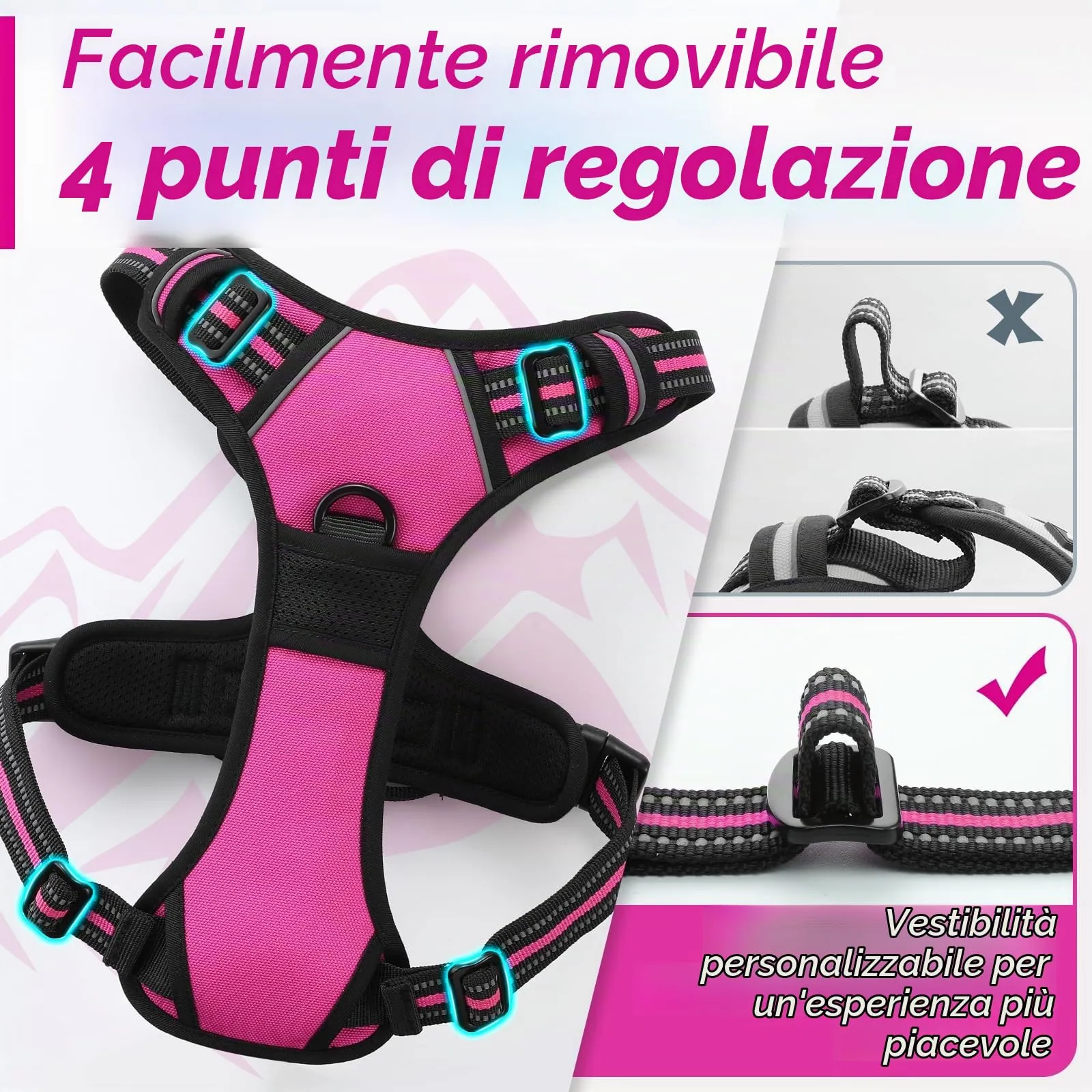 Eagloo Pettorina Cane ad H, Rosa Rossa, Taglia M - immagine 9