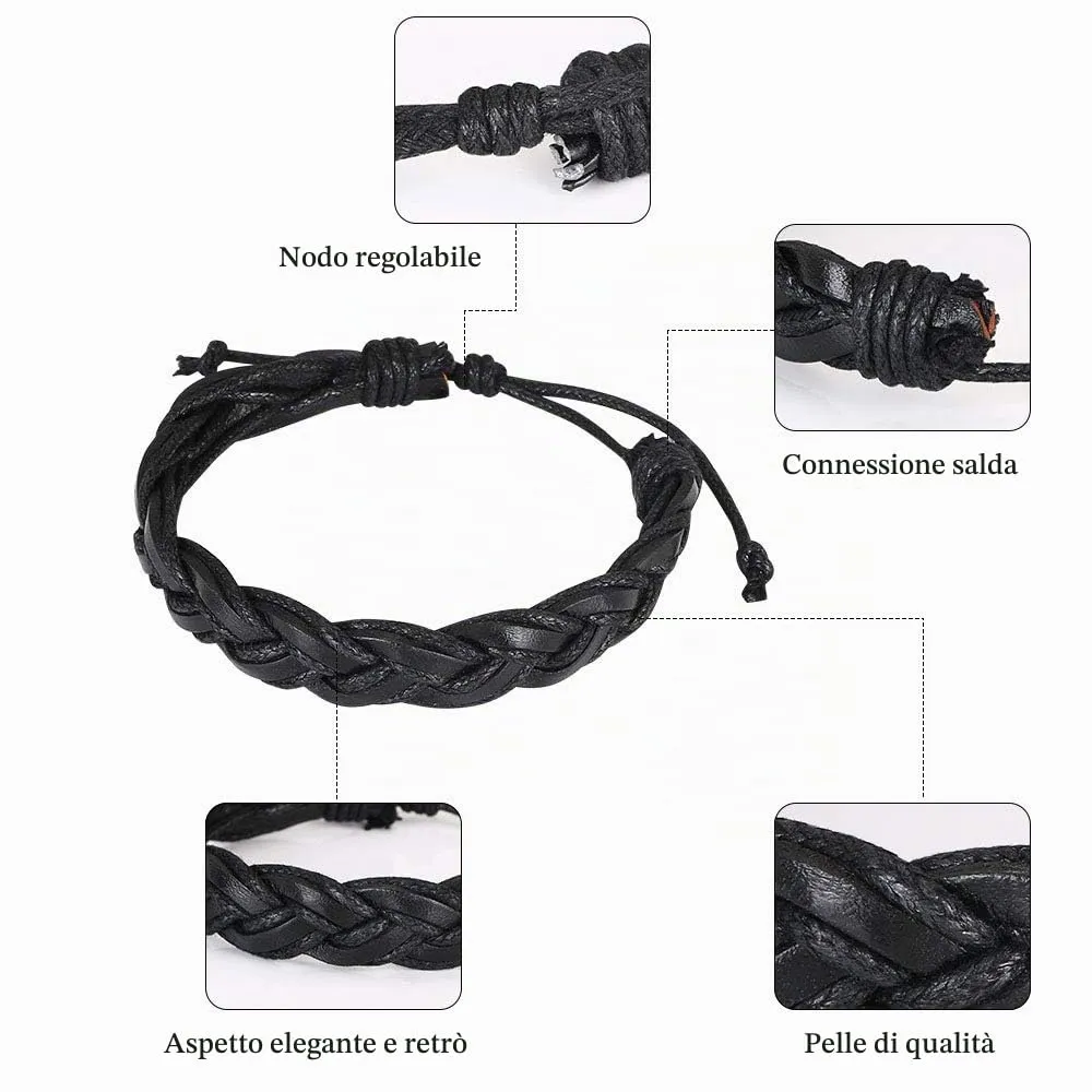 Flintronic Bracciale in Pelle Intrecciato, 6 Pezzi, 18-34cm - immagine 3