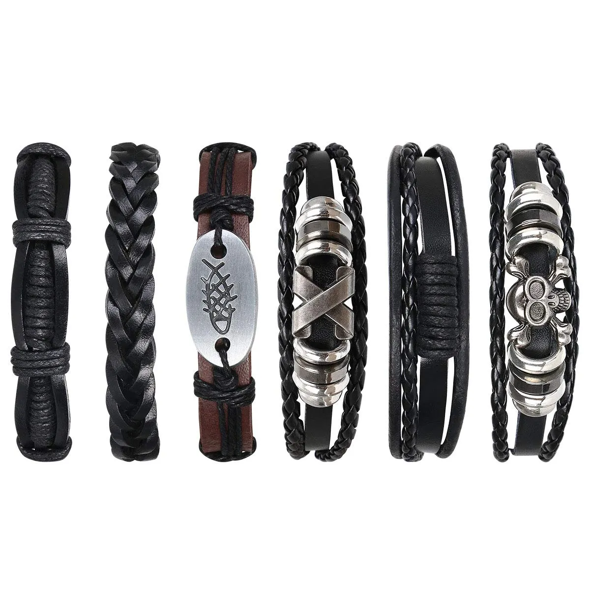 Flintronic Bracciale in Pelle Intrecciato per Uomo e Donna, 6 Pezzi, 18-34cm - immagine 1