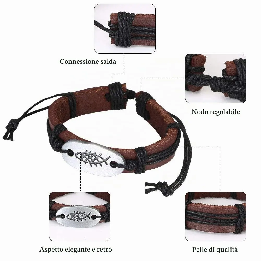 Flintronic Bracciale in Pelle Intrecciato per Uomo e Donna, 6 Pezzi, 18-34cm - immagine 3