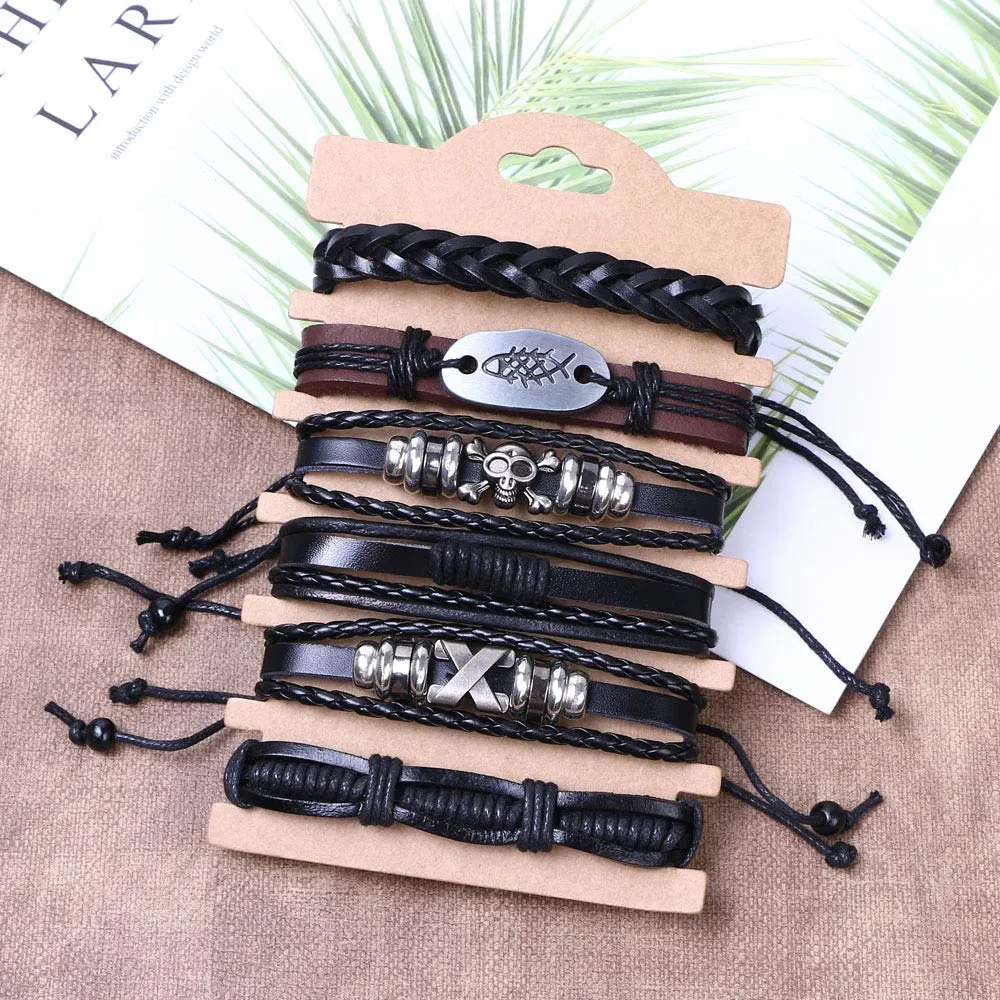 Flintronic Bracciale in Pelle Intrecciato per Uomo e Donna, 6 Pezzi, 18-34cm - immagine 4