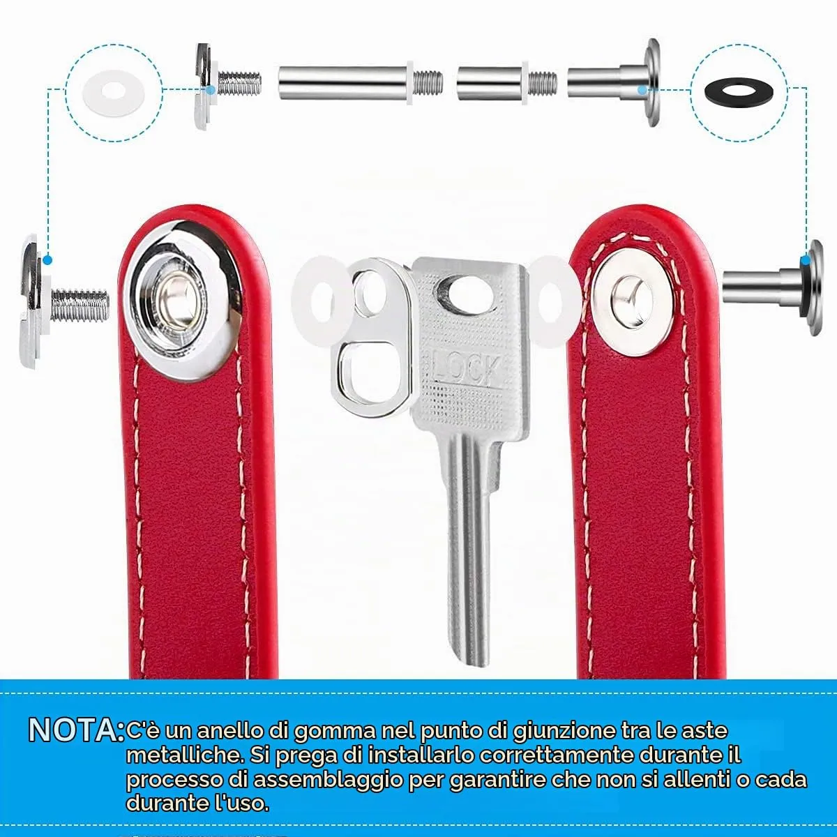 flintronic Organizzatore di Chiavi in Vera Pelle, Pocket Smart Key Holder (7-9 Chiavi) - Rosso - immagine 3