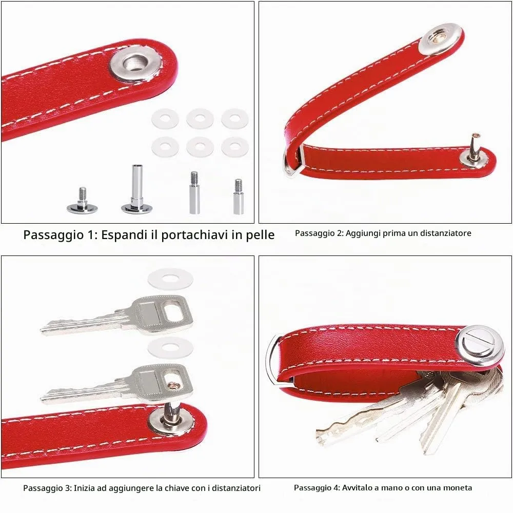 flintronic Organizzatore di Chiavi in Vera Pelle, Pocket Smart Key Holder (7-9 Chiavi) - Rosso - immagine 5