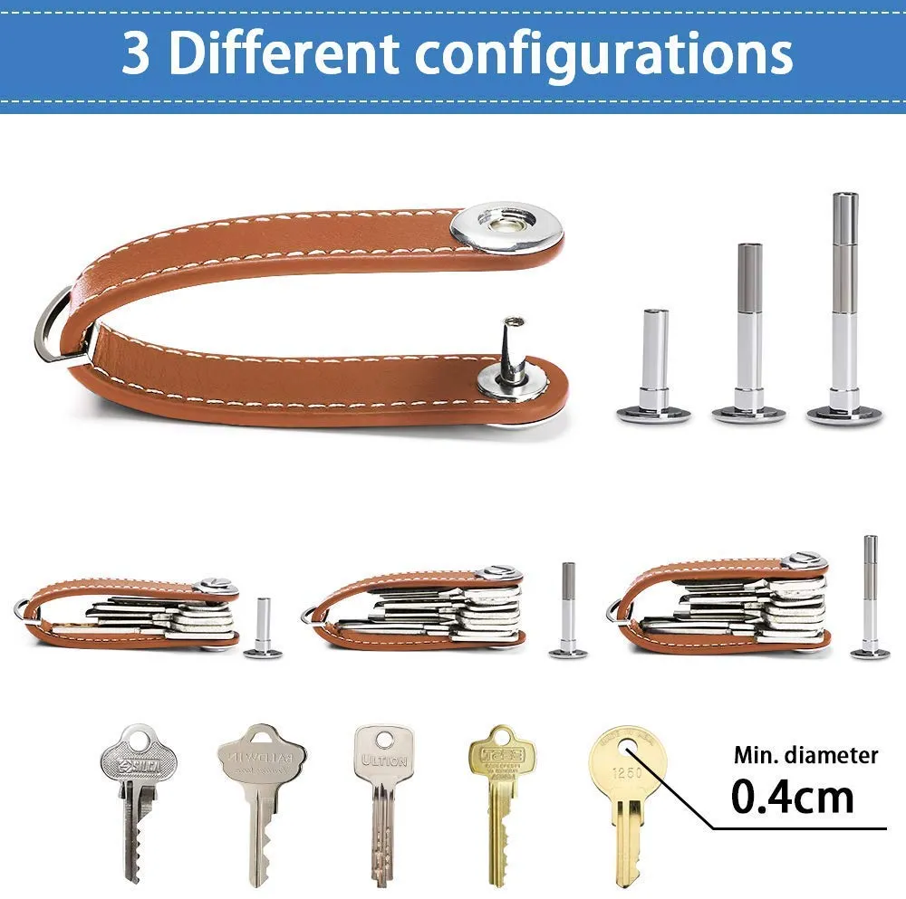 flintronic Organizzatore di Chiavi in Vera Pelle, Portachiavi Smart per 7-9 Chiavi - Marrone - immagine 4