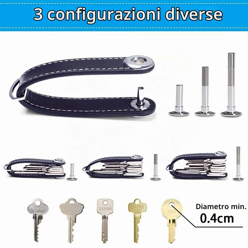 flintronic Organizzatore di Chiavi in Vera Pelle Pocket Smart Key Holder (7-9 Chiavi) - Blu - immagine 3