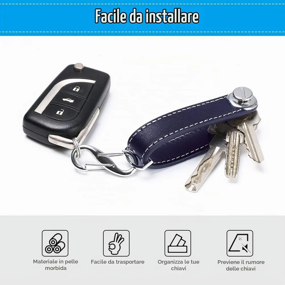 flintronic Organizzatore di Chiavi in Vera Pelle Pocket Smart Key Holder (7-9 Chiavi) - Blu - immagine 4