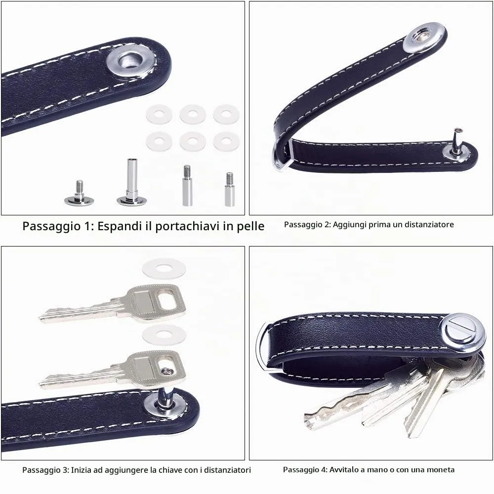 flintronic Organizzatore di Chiavi in Vera Pelle Pocket Smart Key Holder (7-9 Chiavi) - Blu - immagine 5