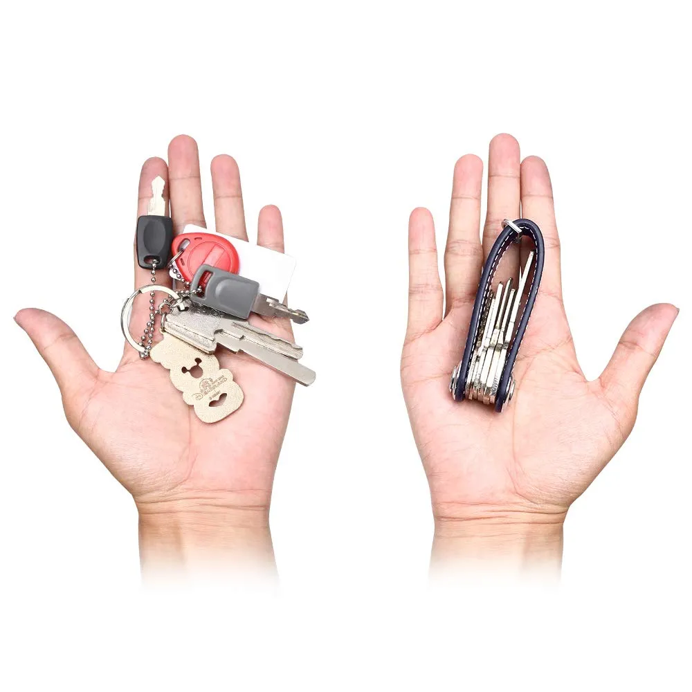 flintronic Organizzatore di Chiavi in Vera Pelle Pocket Smart Key Holder (7-9 Chiavi) - Blu - immagine 6