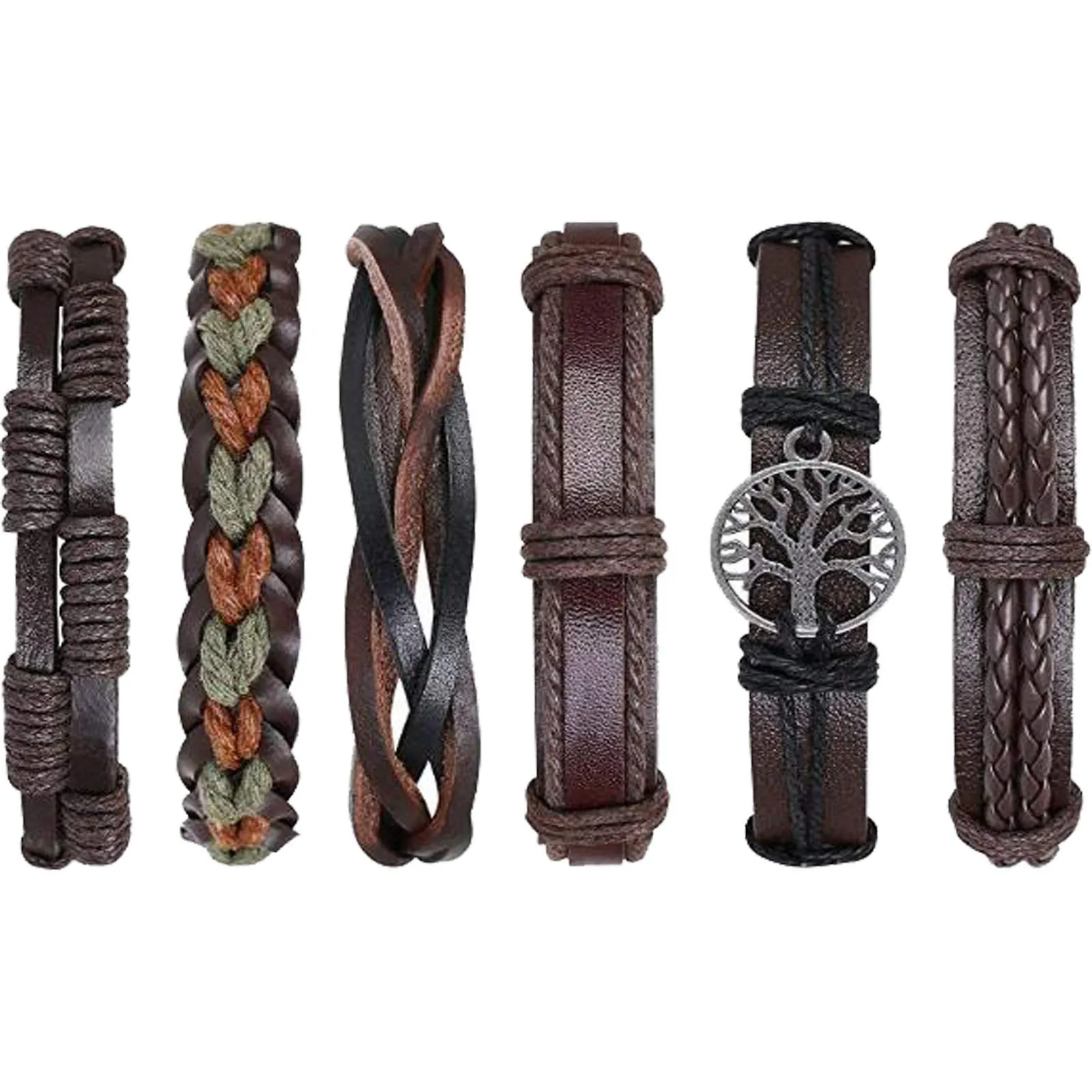 Flintronic Bracciale in Pelle Intrecciato per Uomo e Donna, 6 Pezzi, 18-34cm - immagine 1