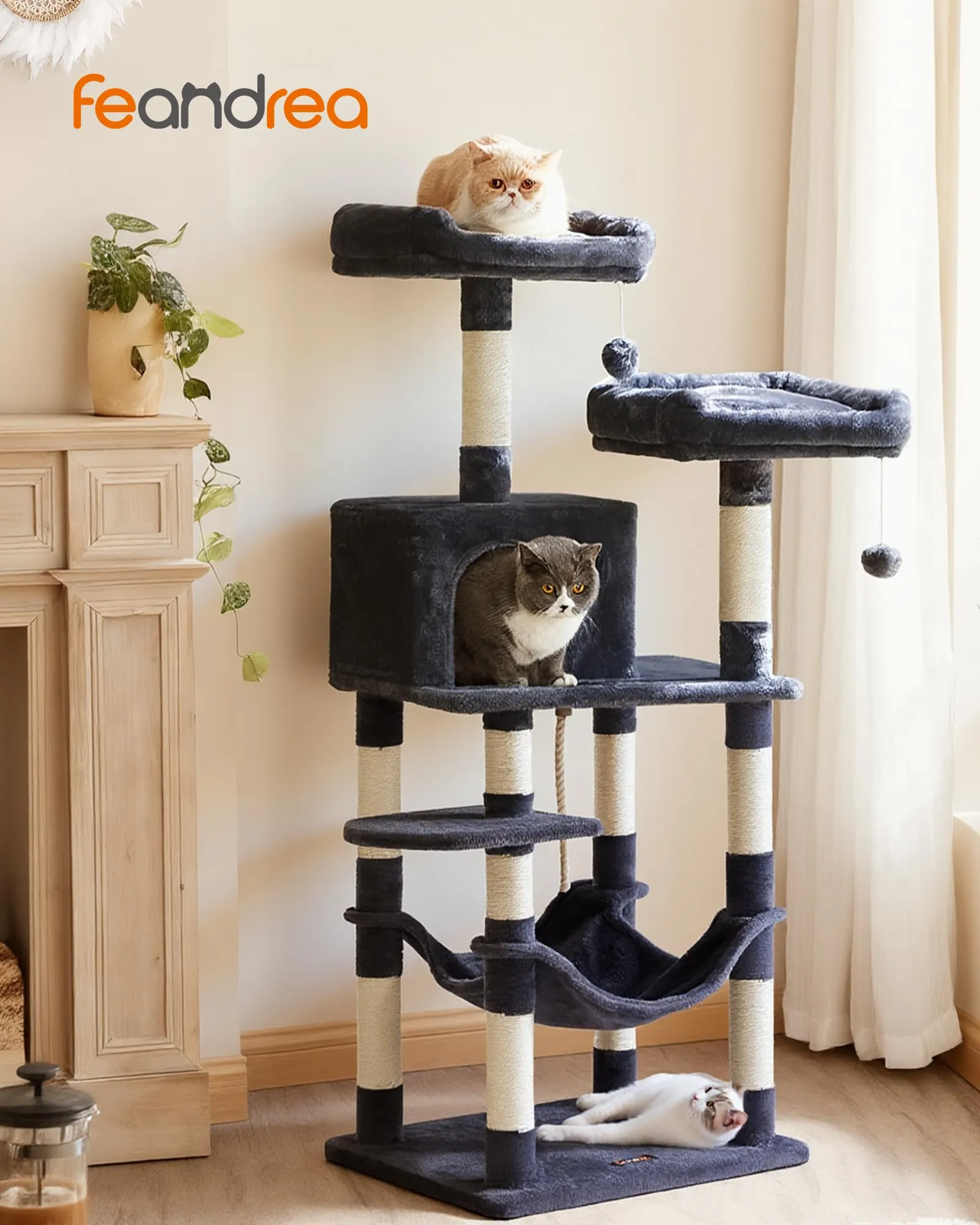 Feandrea Albero per Gatti Multilivello in Peluche, 141,8 cm - immagine 2