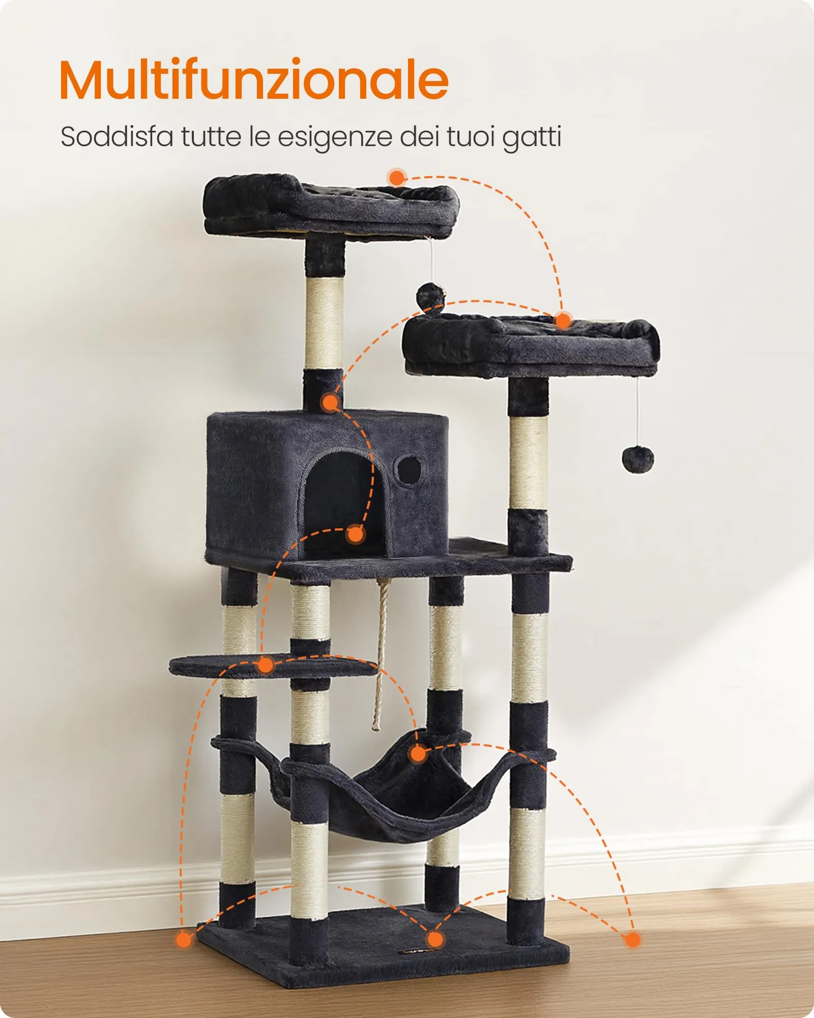 Feandrea Albero per Gatti Multilivello in Peluche, 141,8 cm - immagine 3