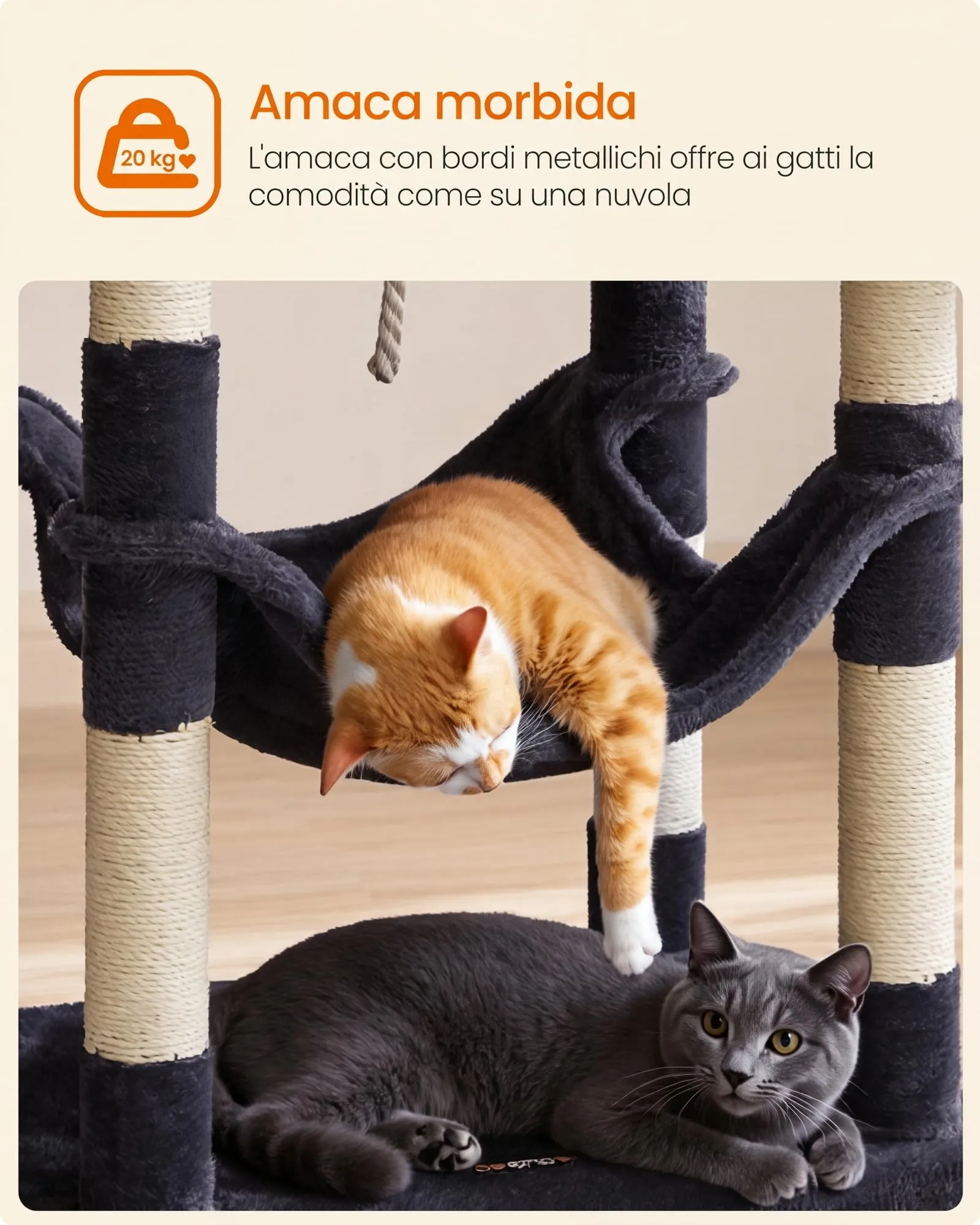 Feandrea Albero per Gatti Multilivello in Peluche, 141,8 cm - immagine 5