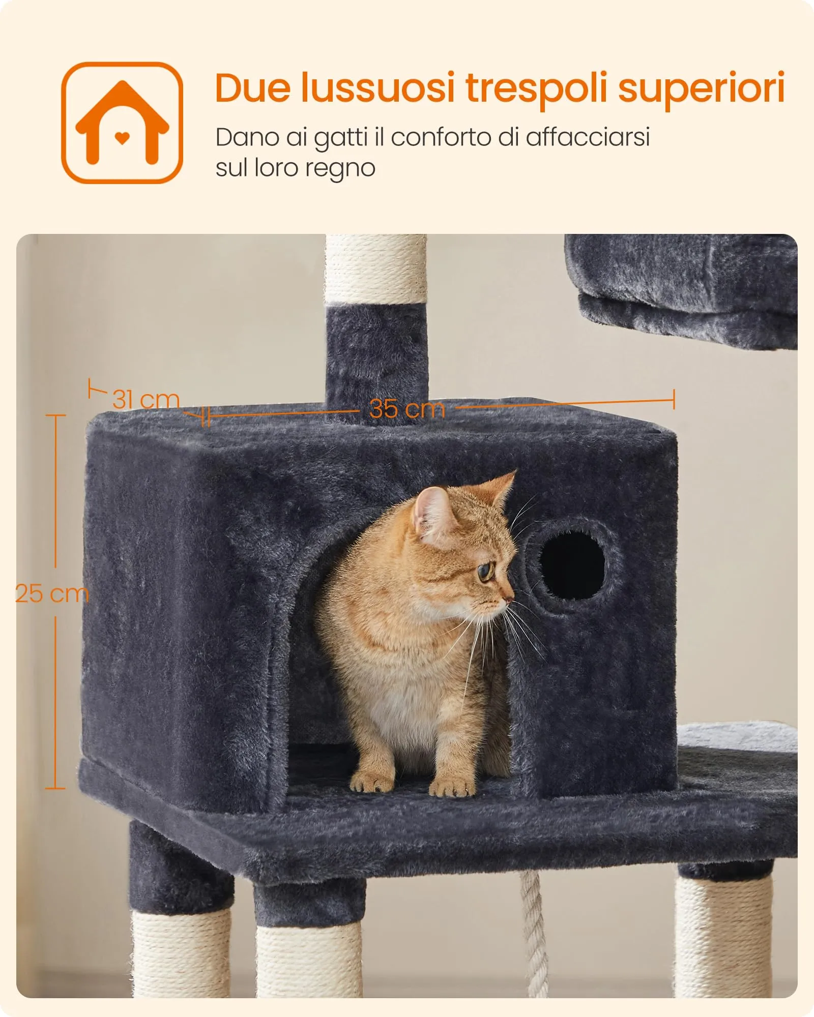 Feandrea Albero per Gatti Multilivello in Peluche, 141,8 cm - immagine 6