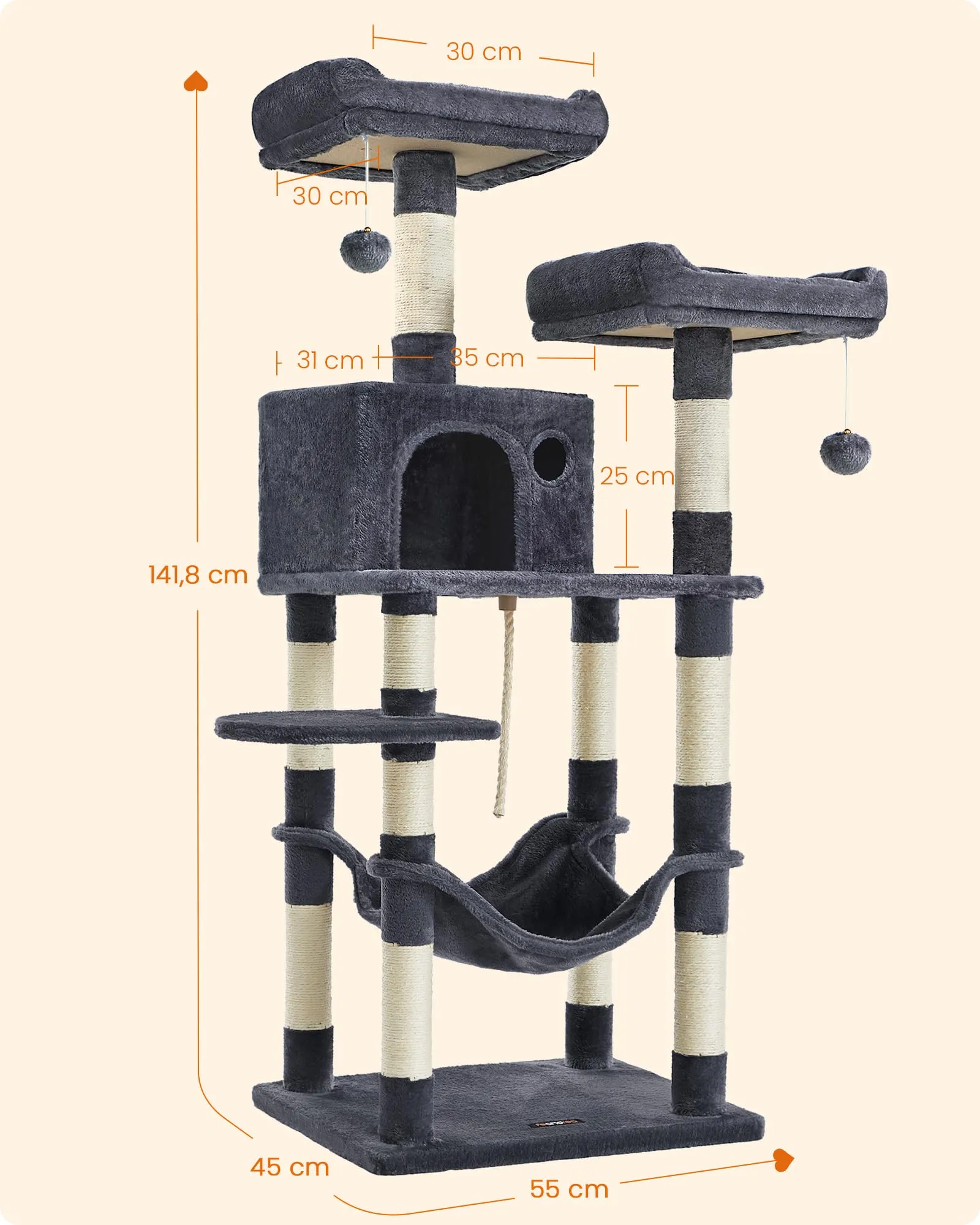Feandrea Albero per Gatti Multilivello in Peluche, 141,8 cm - immagine 7