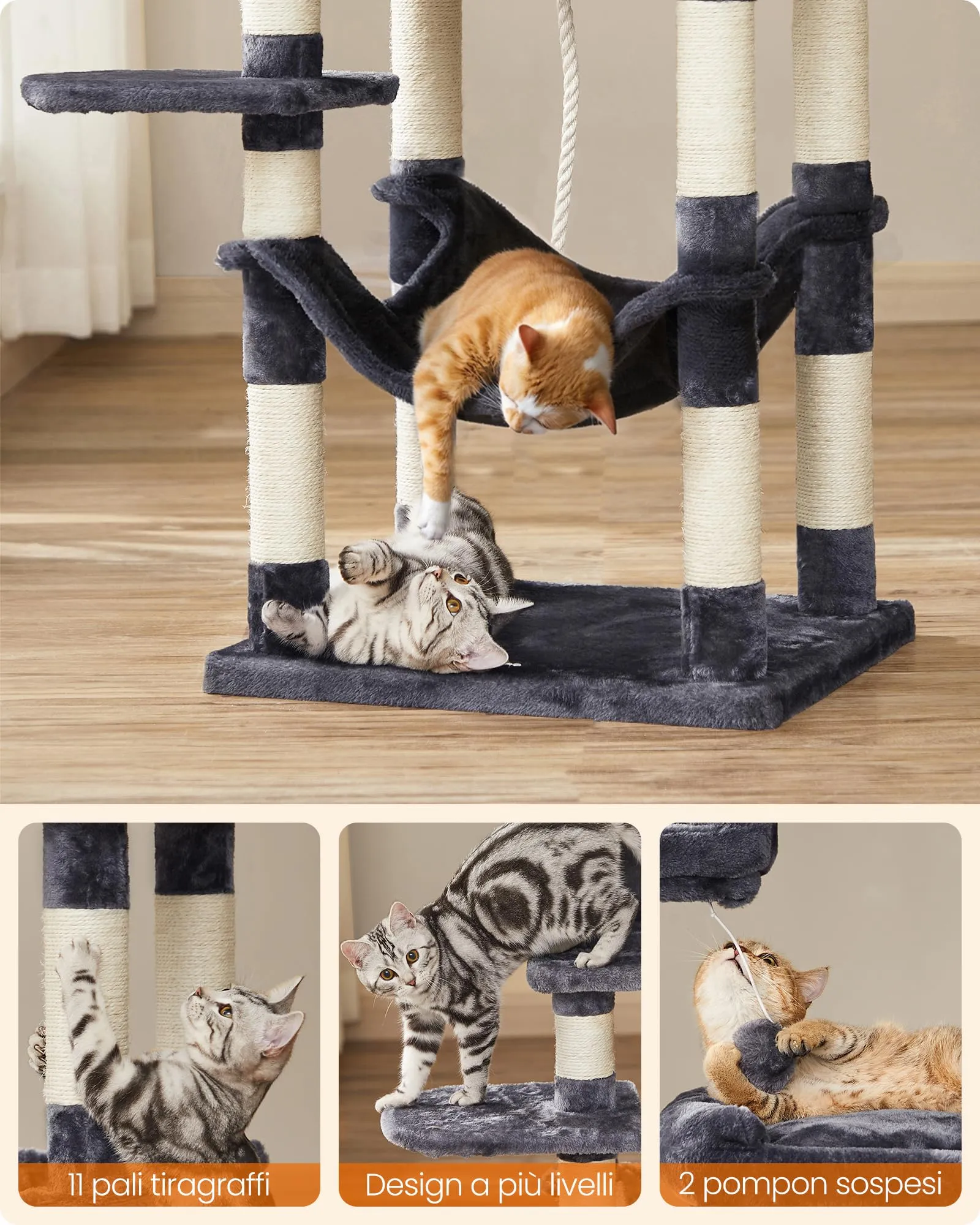 Feandrea Albero per Gatti Multilivello in Peluche, 141,8 cm - immagine 8