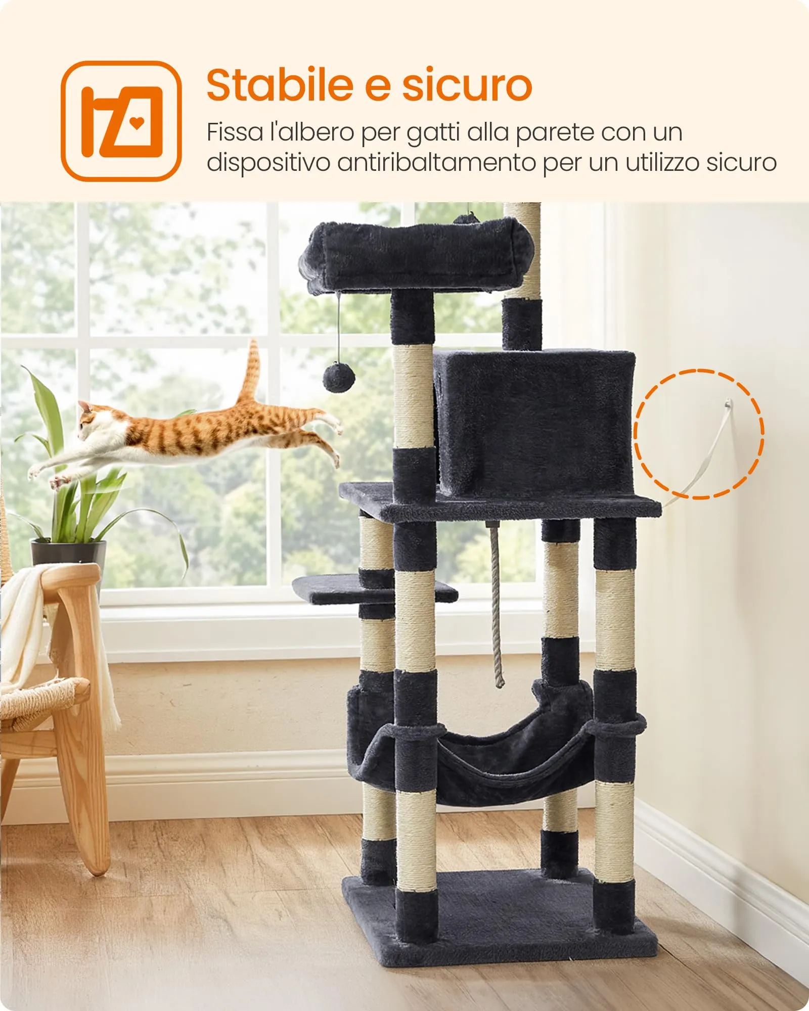 Feandrea Albero per Gatti Multilivello in Peluche, 141,8 cm - immagine 9