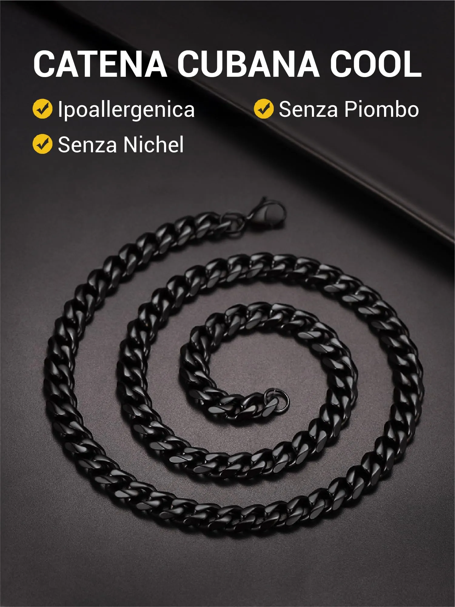 PROSTEEL Collana a Catena Cubana Uomo, Acciaio Inossidabile, Nero, 9 mm x 75 cm - immagine 8