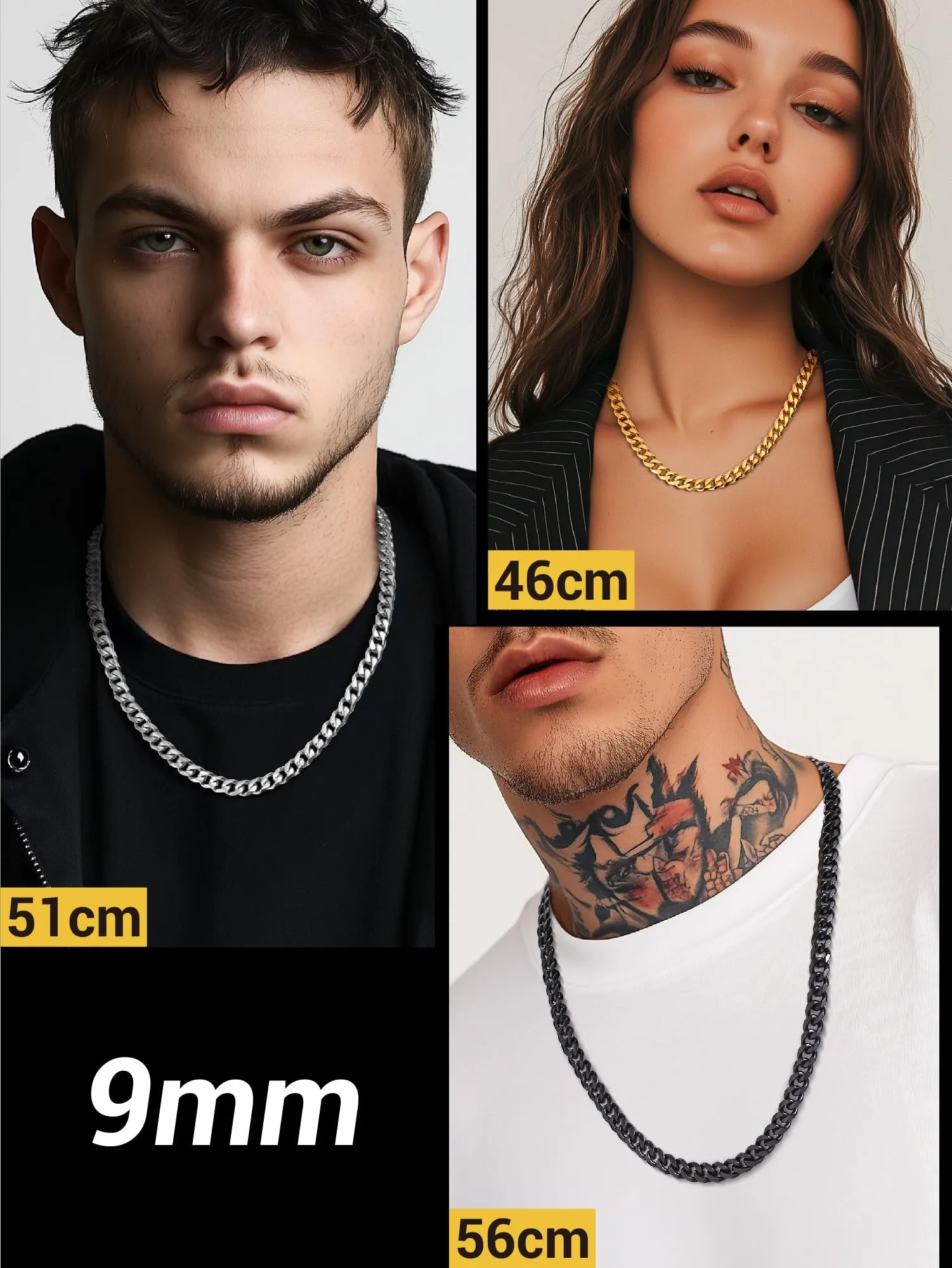 PROSTEEL Collana a Catena Cubana Uomo, 9 mm, 75 cm, Acciaio Inox Placcato Oro 18K - immagine 5