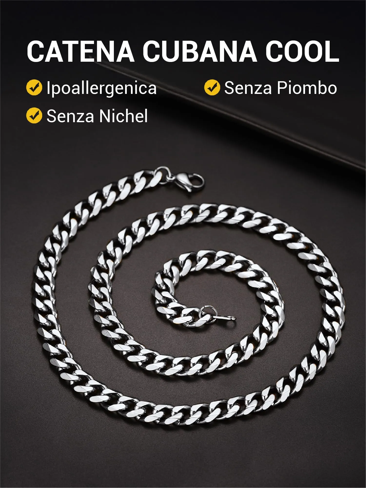 PROSTEEL Collana a Catena Cubana Uomo, Acciaio Inossidabile, 9 mm x 75 cm, Argento - immagine 4