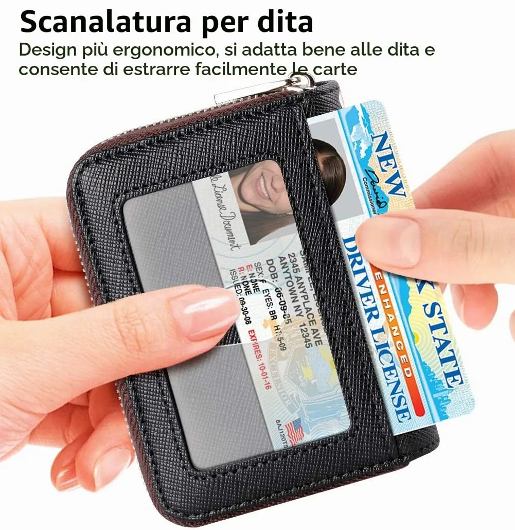 FurArt Porta Carte di Credito con Blocco RFID e Cerniera per Donna e Uomo - immagine 2