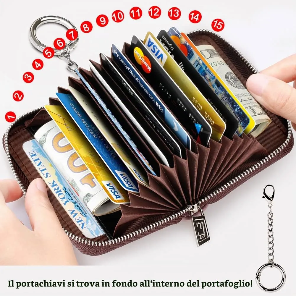 FurArt Porta Carte di Credito con Blocco RFID e Cerniera per Donna e Uomo - immagine 3