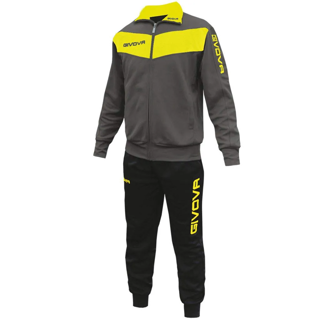 Givova TR018F Tuta Visa Unisex Adulto - Grigio Scuro/Giallo Fluo, XS - immagine 1