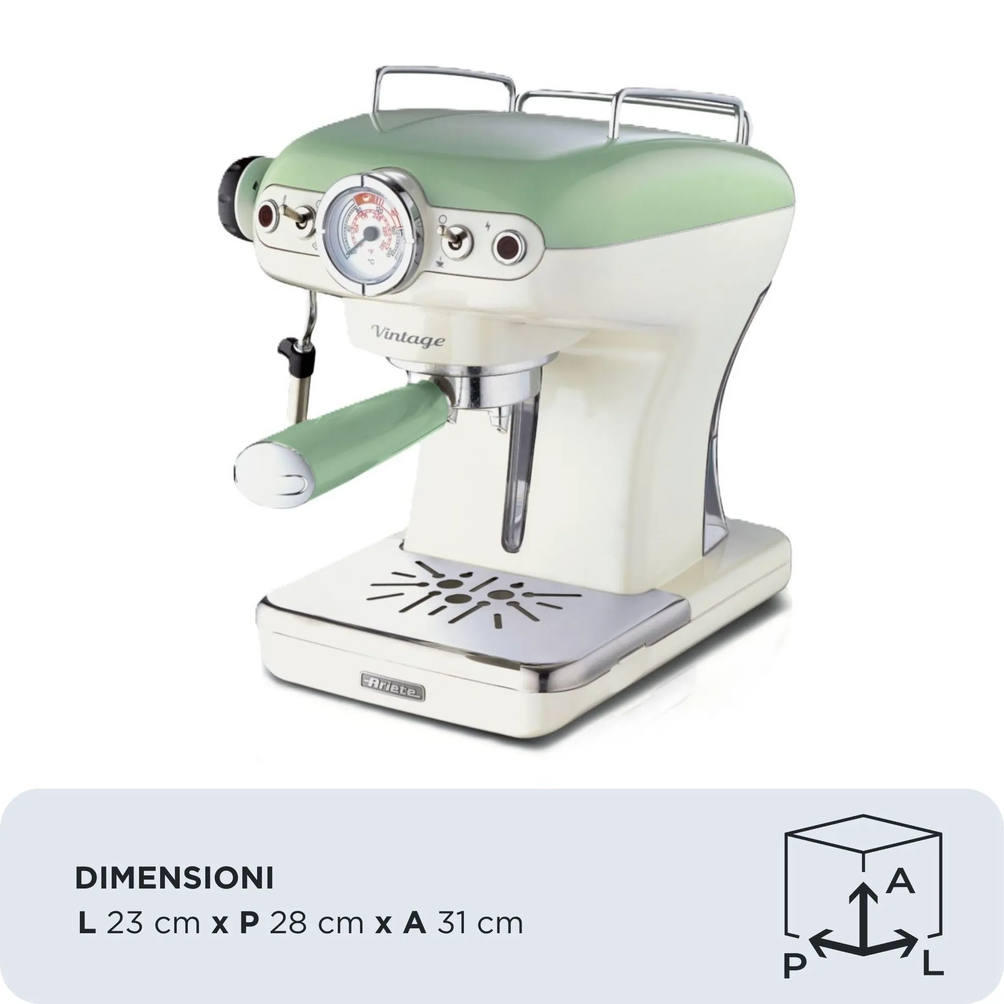 Ariete Caffè Espresso Vintage 1389, Macchina per Caffè Espresso per Polvere o Cialda ESE, 15 Bar, 850W, Verde - immagine 2