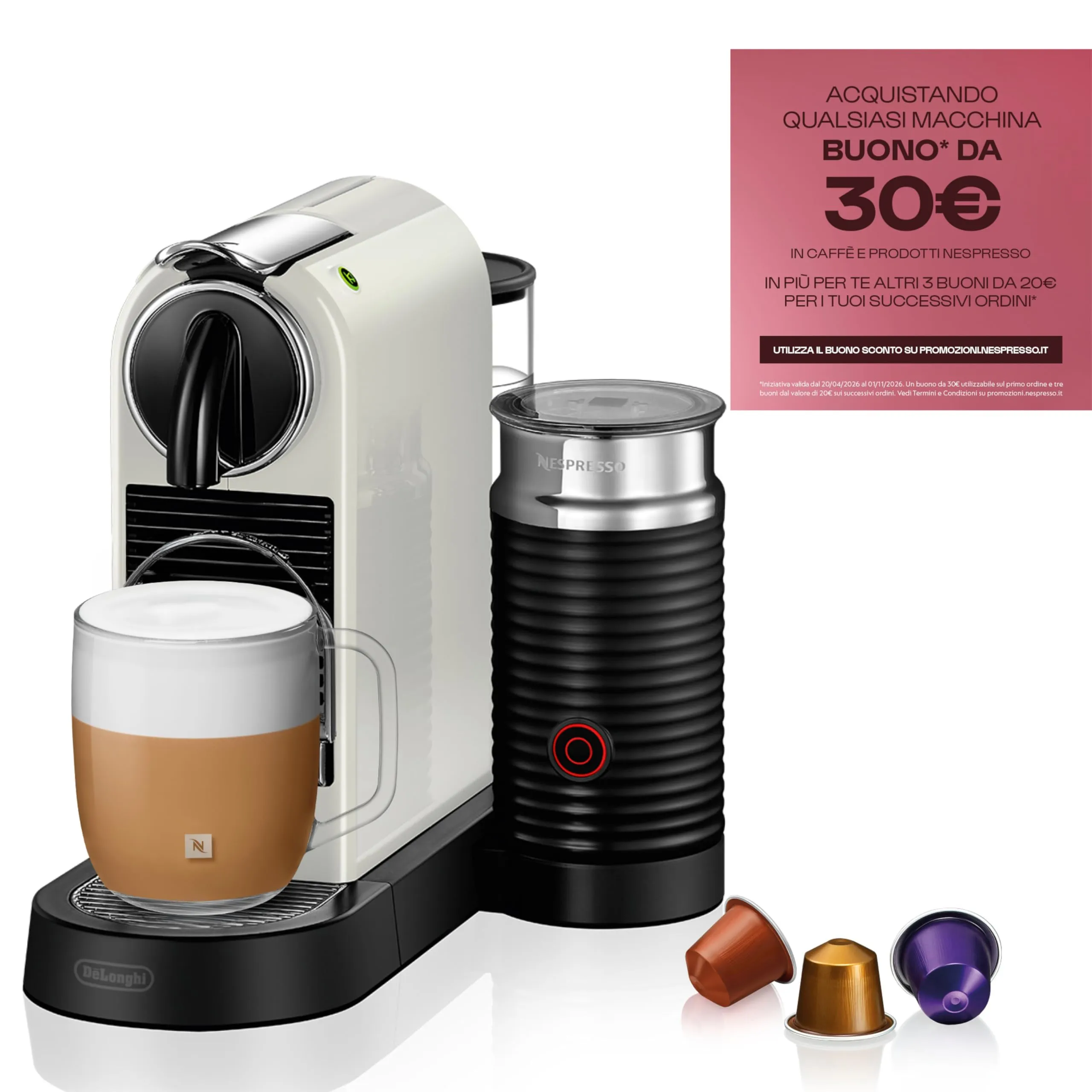 Nespresso Citiz & Milk con Aeroccino EN267.WAE Macchina da caffè De'Longhi White - immagine 2