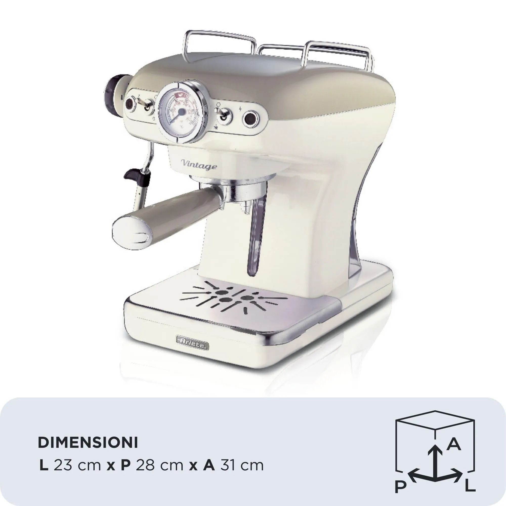 Ariete Vintage 1389 Macchina per Caffè Espresso, Polvere o Cialde ESE, 15 Bar, 850W, Beige - immagine 2