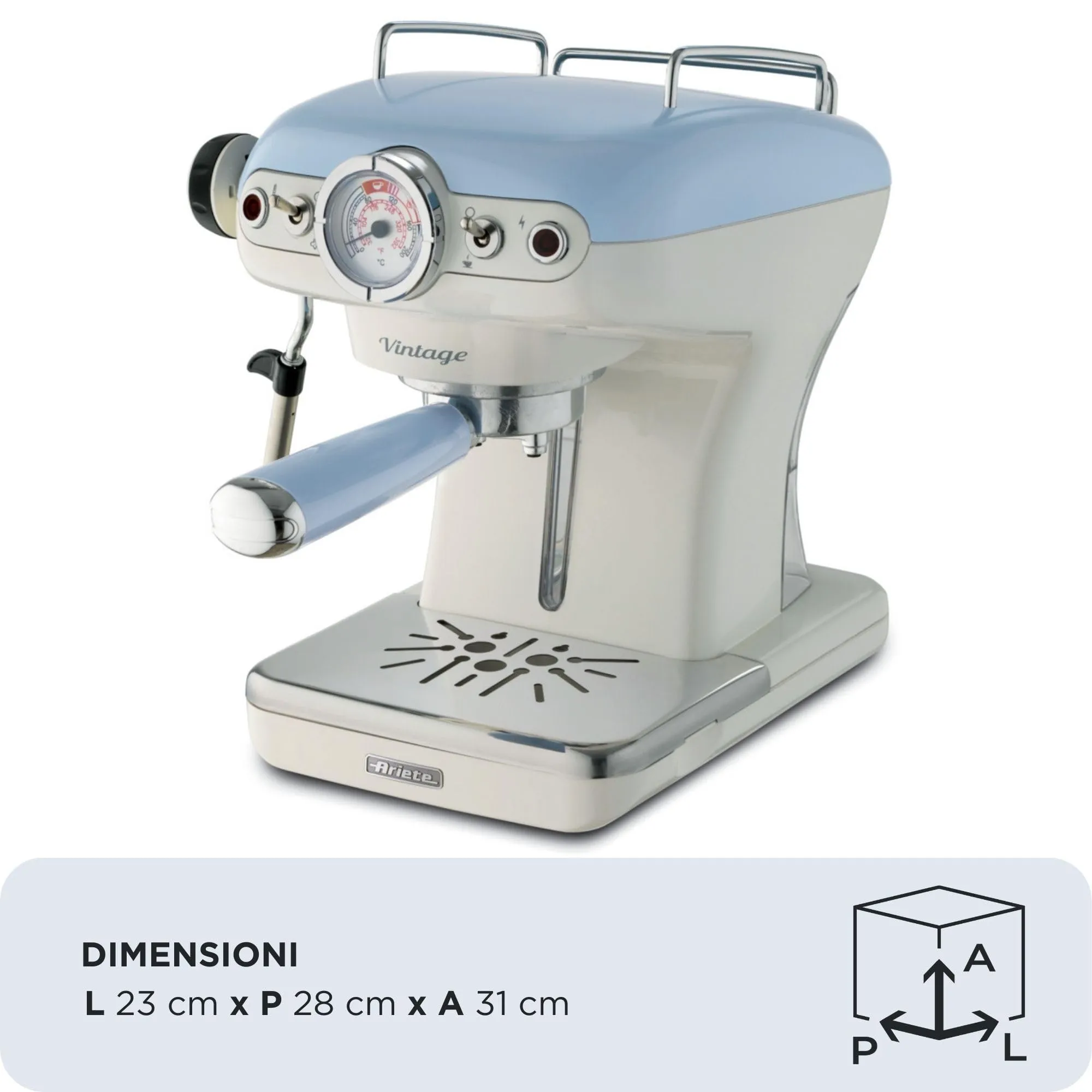 Ariete Caffè Espresso Vintage 1389, Macchina per Caffè Espresso per Polvere o Cialda ESE, 15 Bar, 850W, Celeste - immagine 2