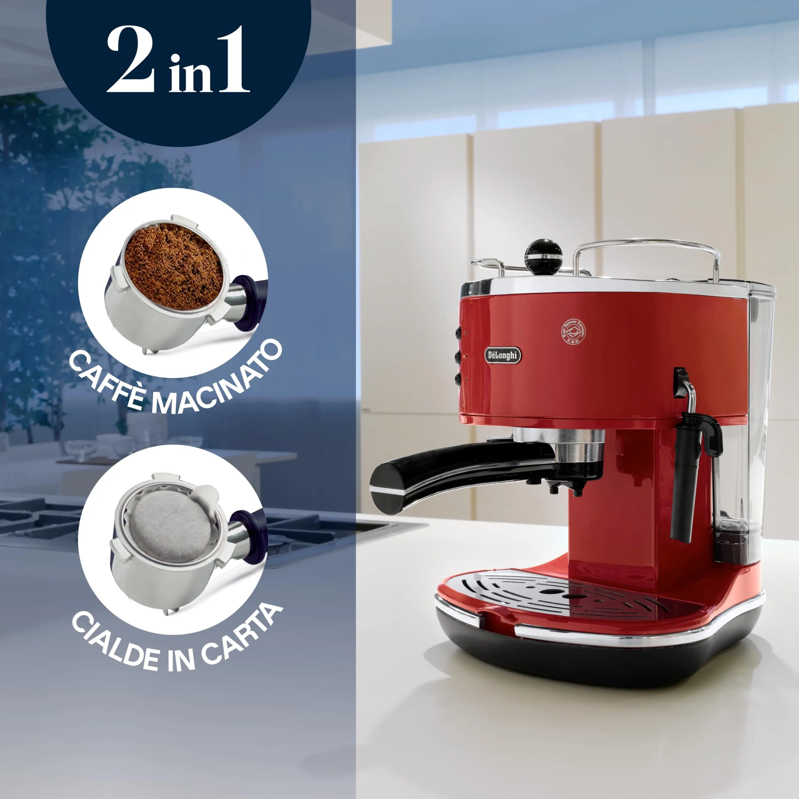 De'Longhi Icona ECO311.R Macchina da Caffè Espresso e Cappuccino, Rosso - immagine 2