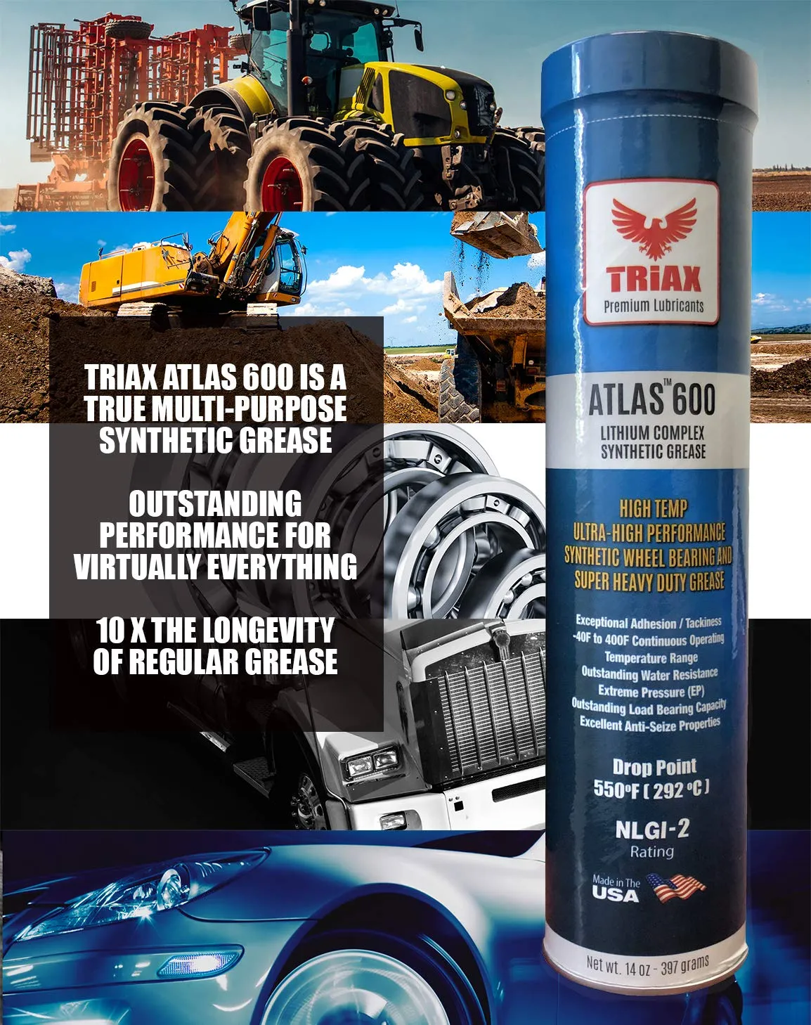 TRIAX Atlas 600 Grasso Sintetico Blu NLGI 2 (50 cartucce da 400 g) - immagine 3