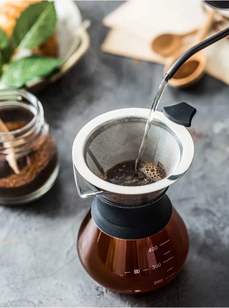 YunNasi Pour Over Coffee Maker con Caraffa in Vetro e Filtro Permanente in Acciaio Inox, 400ml - immagine 5