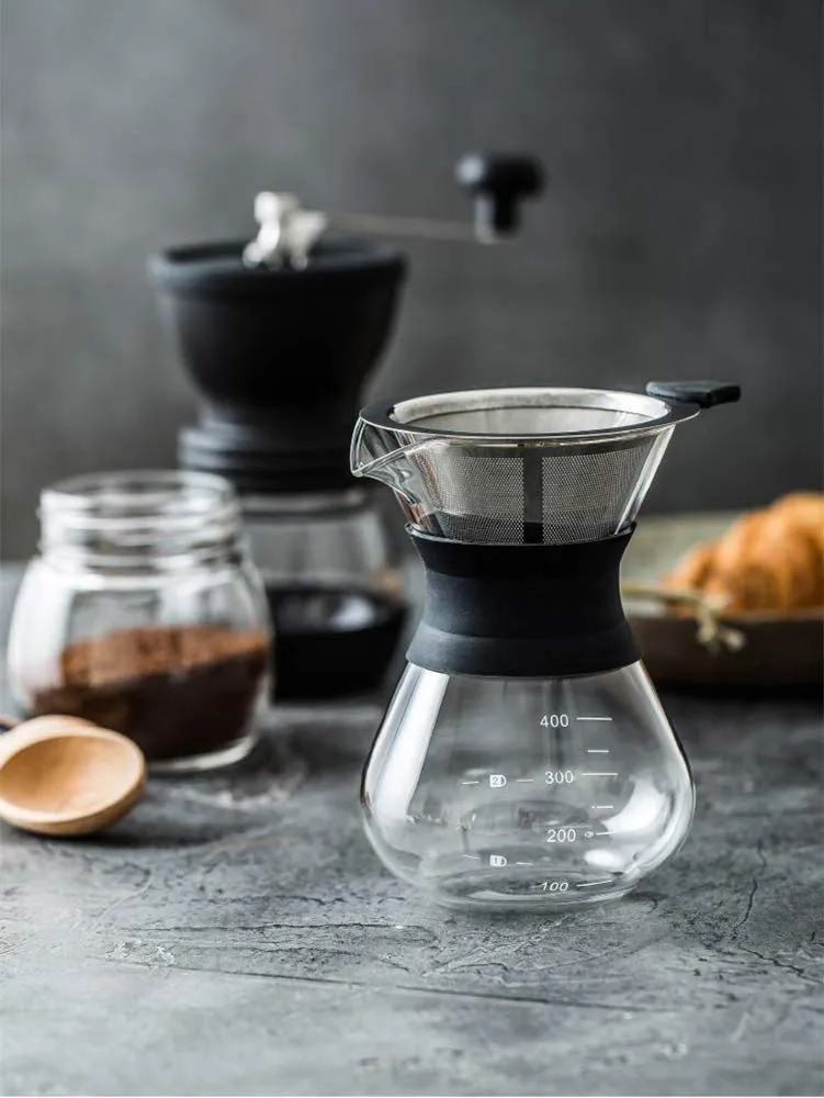 YunNasi Pour Over Coffee Maker con Caraffa in Vetro e Filtro Permanente in Acciaio Inox, 400ml - immagine 9