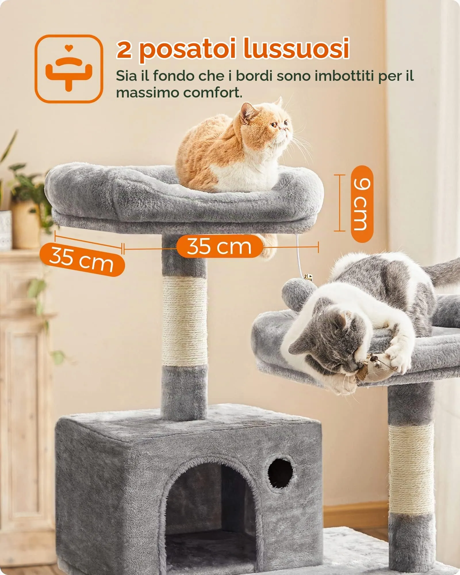 Feandrea Albero per Gatti a più Livelli in Peluche, 143 cm, Bianco Crema - immagine 7