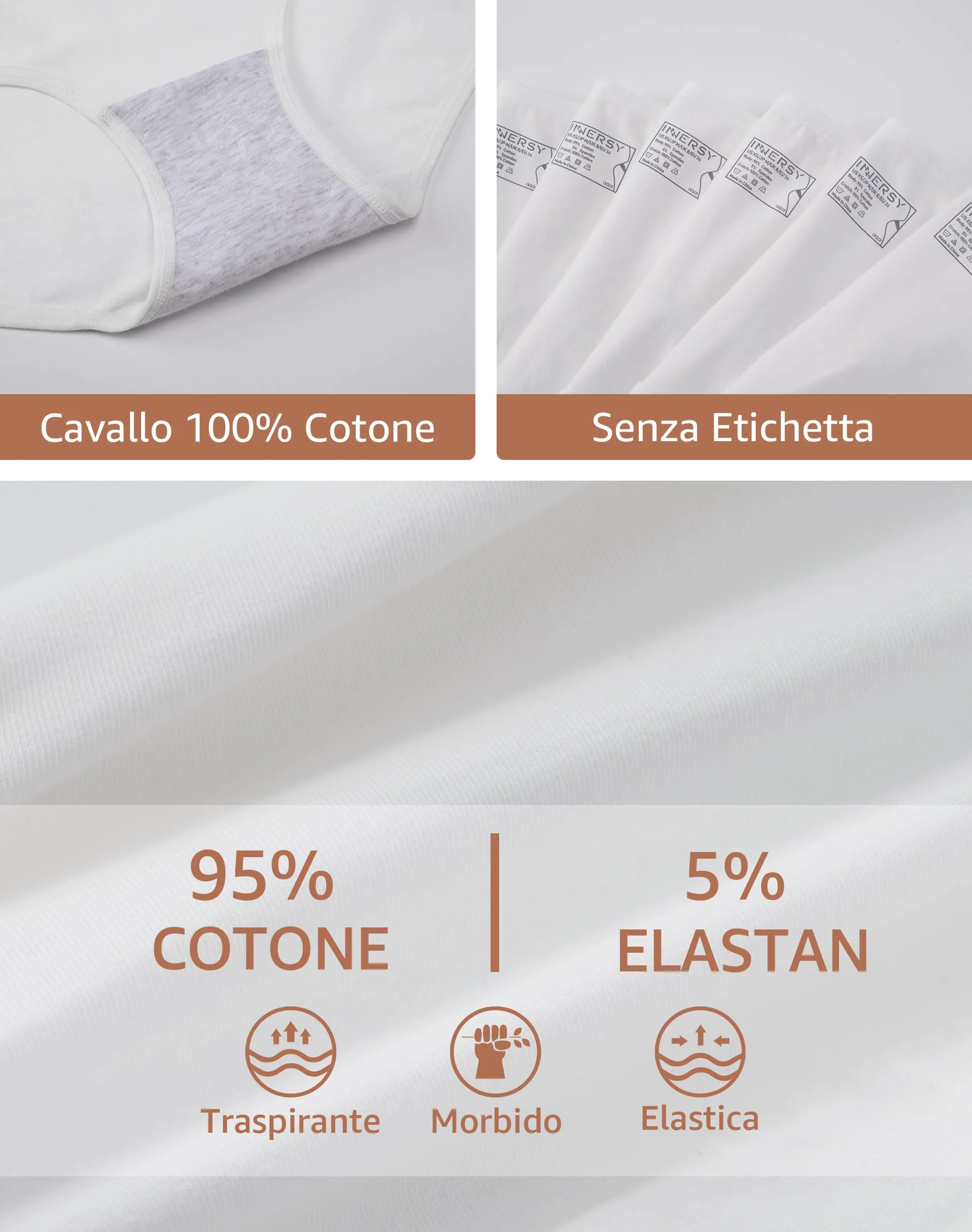 INNERSY Slip Donna in Cotone Traspirante, Pacco da 6, Bianco, S-EU 38 - immagine 5