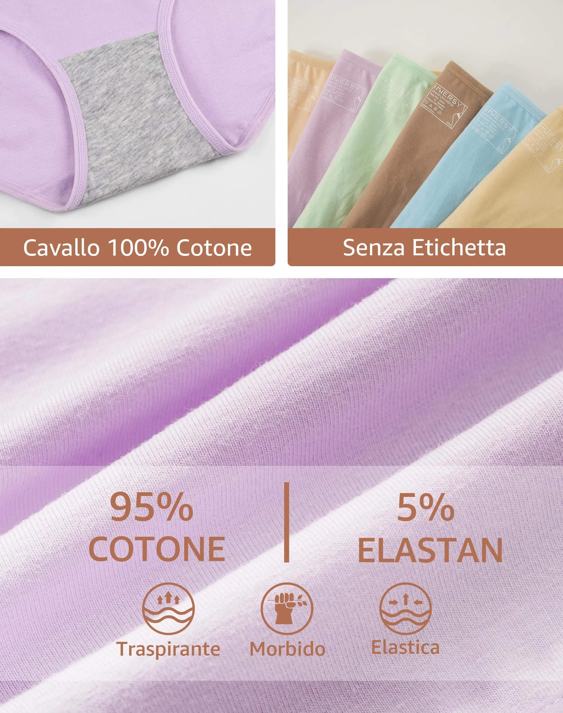 INNERSY Mutande Donna in Cotone, Pacco da 6, L-EU 42, Colore Brillante - immagine 5